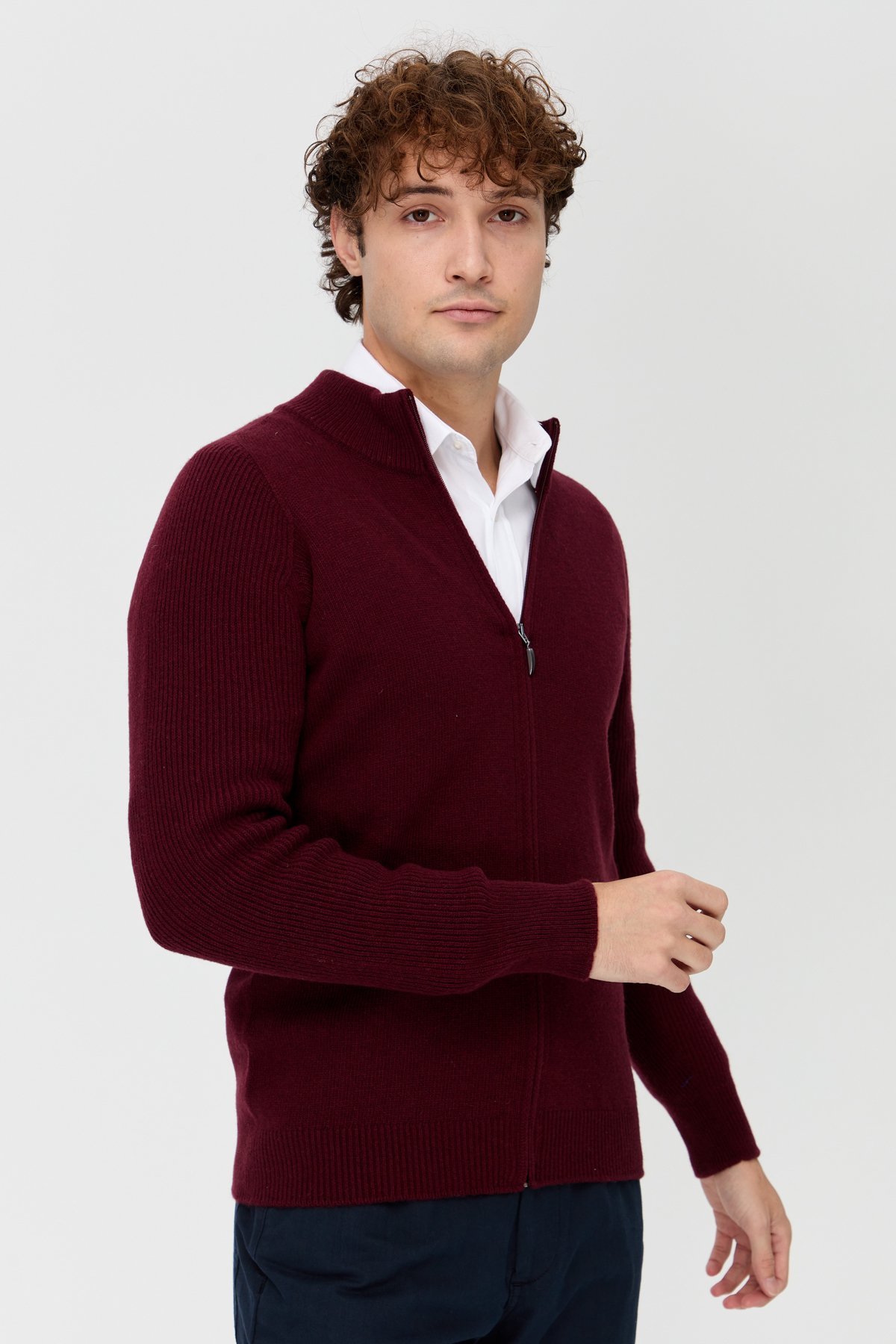 22591Erkek Triko Yün Ceket Bordo