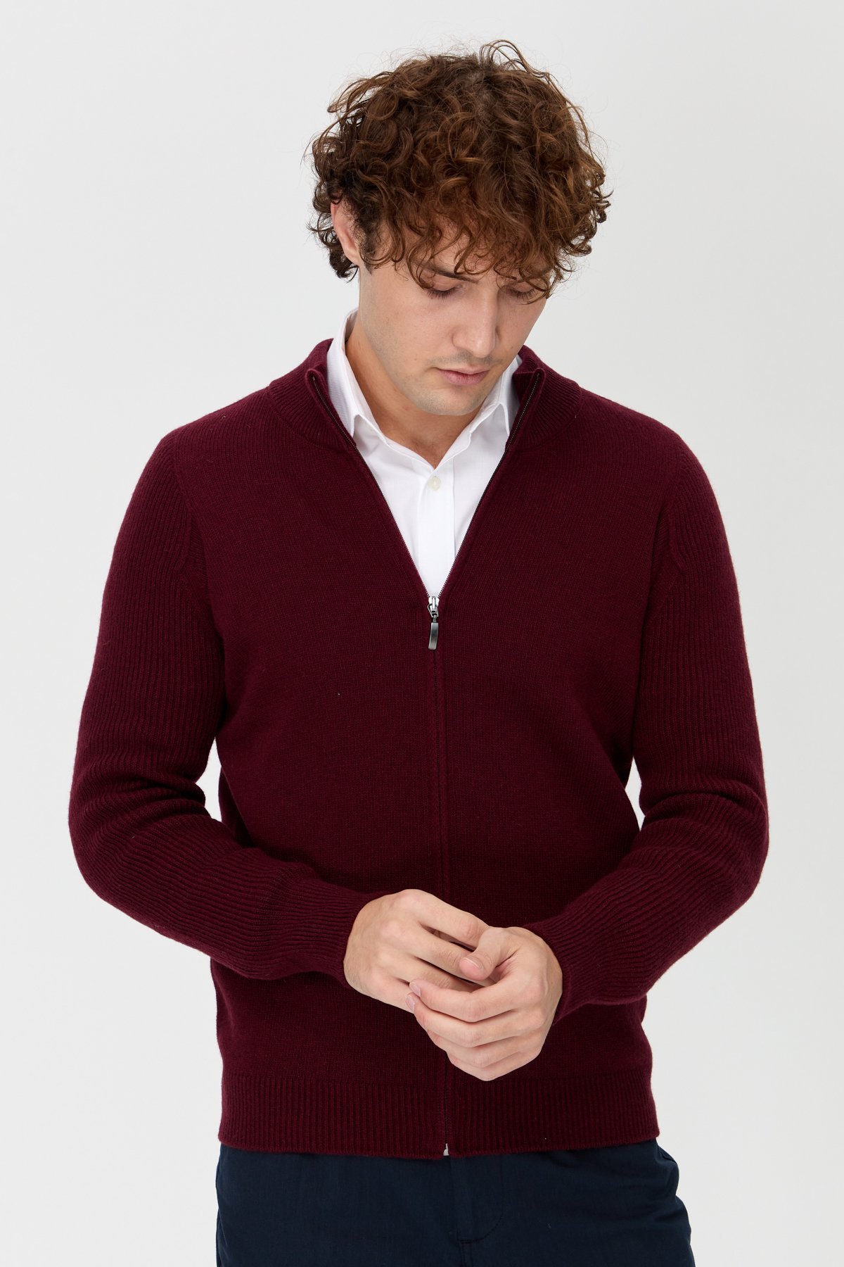 22591Erkek Triko Yün Ceket Bordo