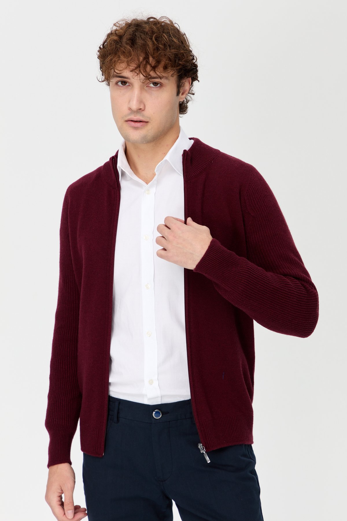 22591Erkek Triko Yün Ceket Bordo