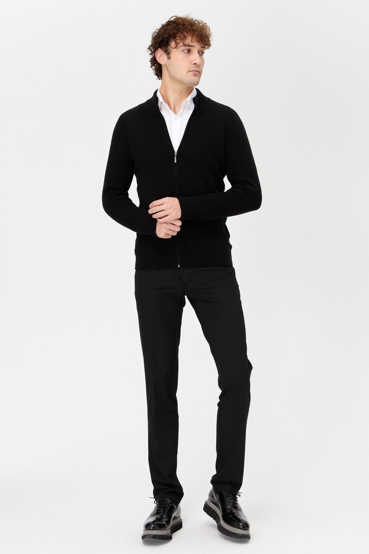 22591Erkek Triko Yün Ceket Siyah