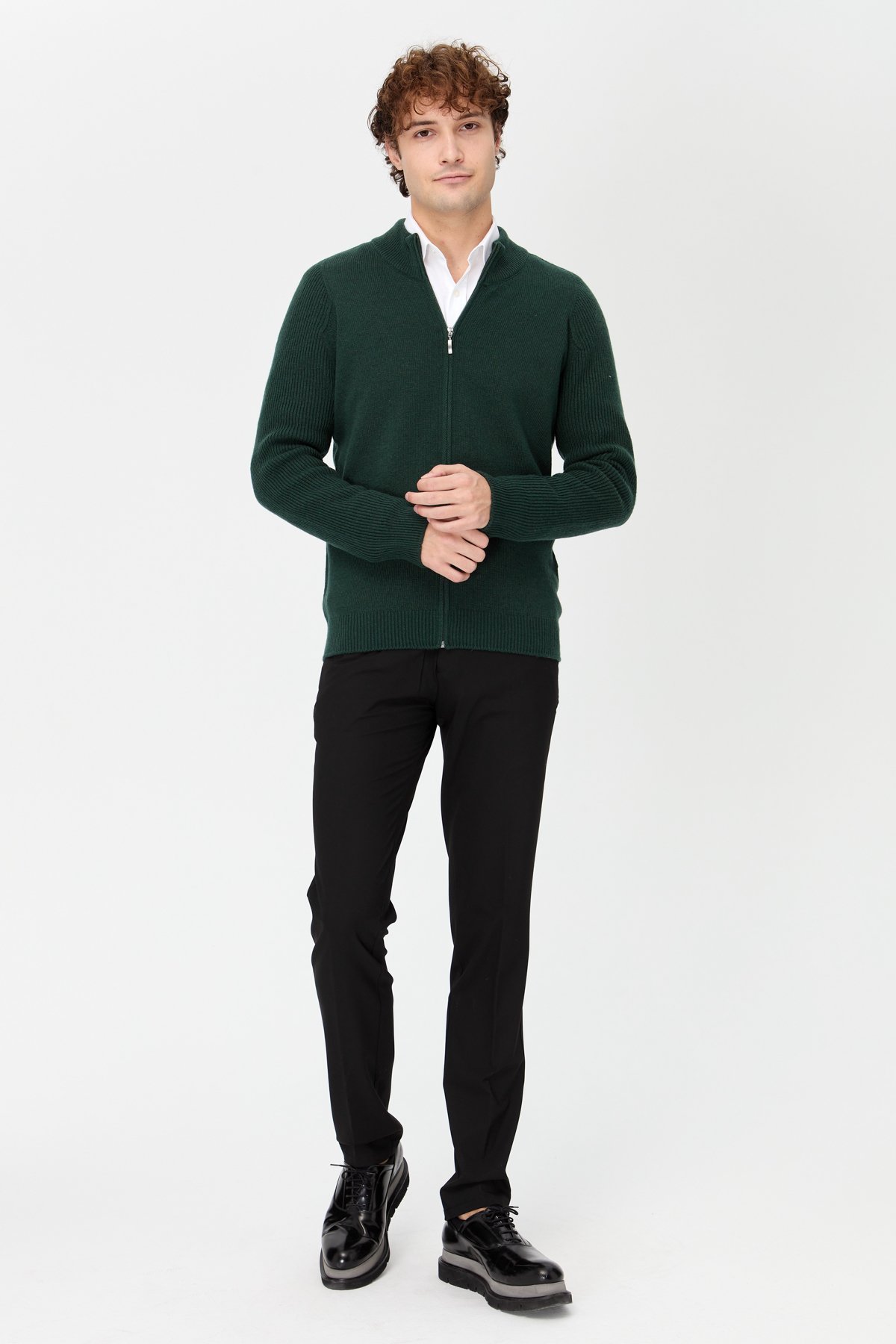 22591Erkek Triko Yün Ceket Yeşil