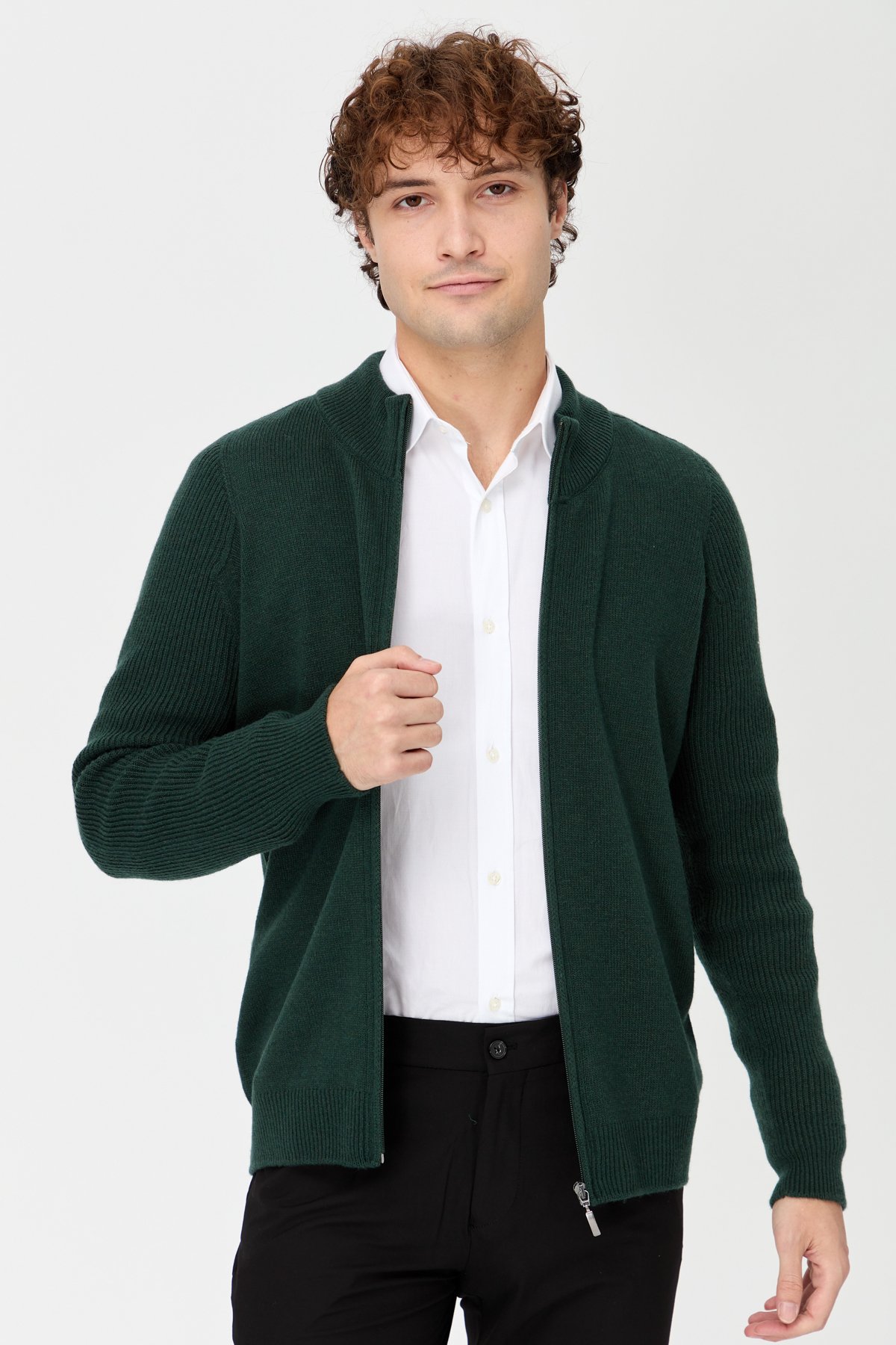 22591Erkek Triko Yün Ceket Yeşil