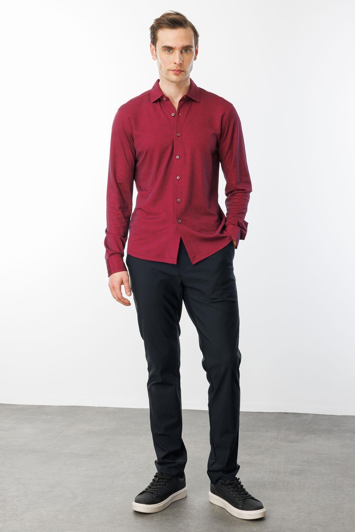 950Erkek Uzun Kol Manşetli Gömlek Bordo