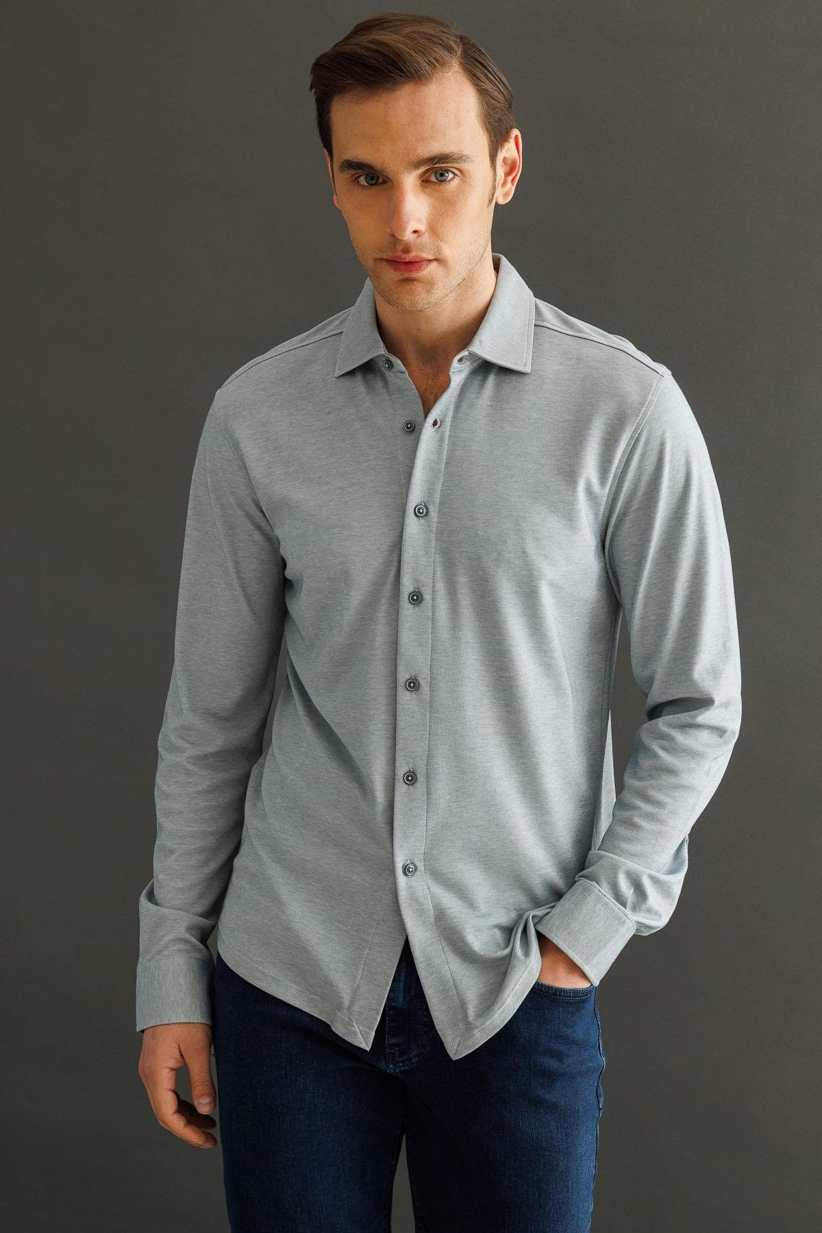 950Erkek Uzun Kol Manşetli Gömlek Gri