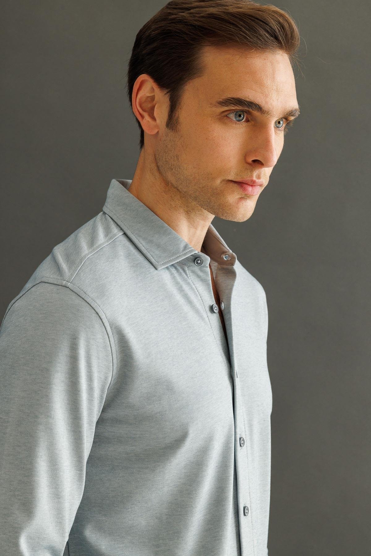 950Erkek Uzun Kol Manşetli Gömlek Gri