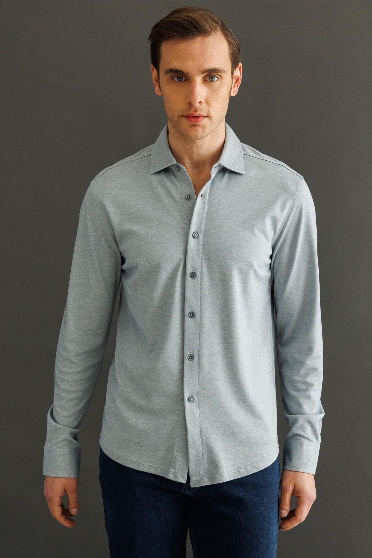 950Erkek Uzun Kol Manşetli Gömlek Gri