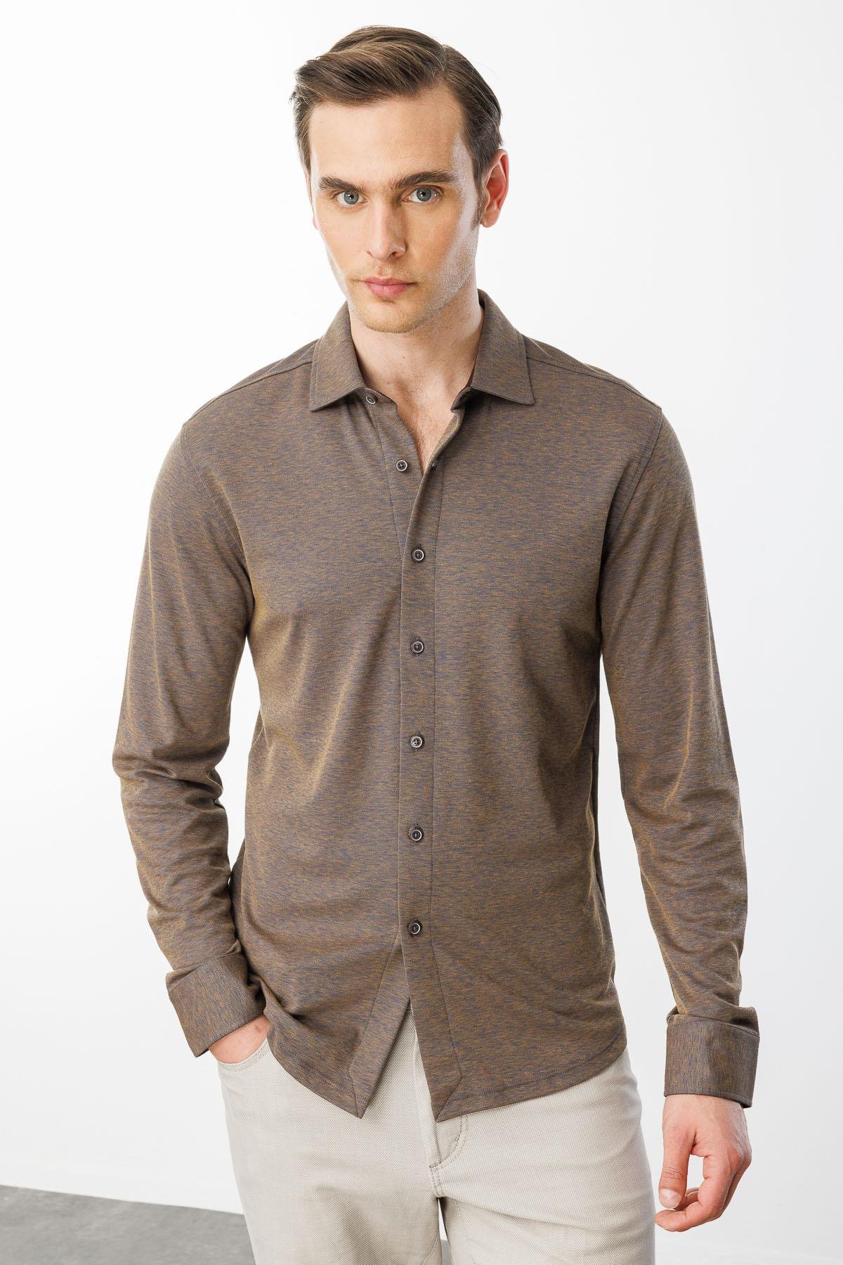 950Erkek Uzun Kol Manşetli Gömlek Kahve