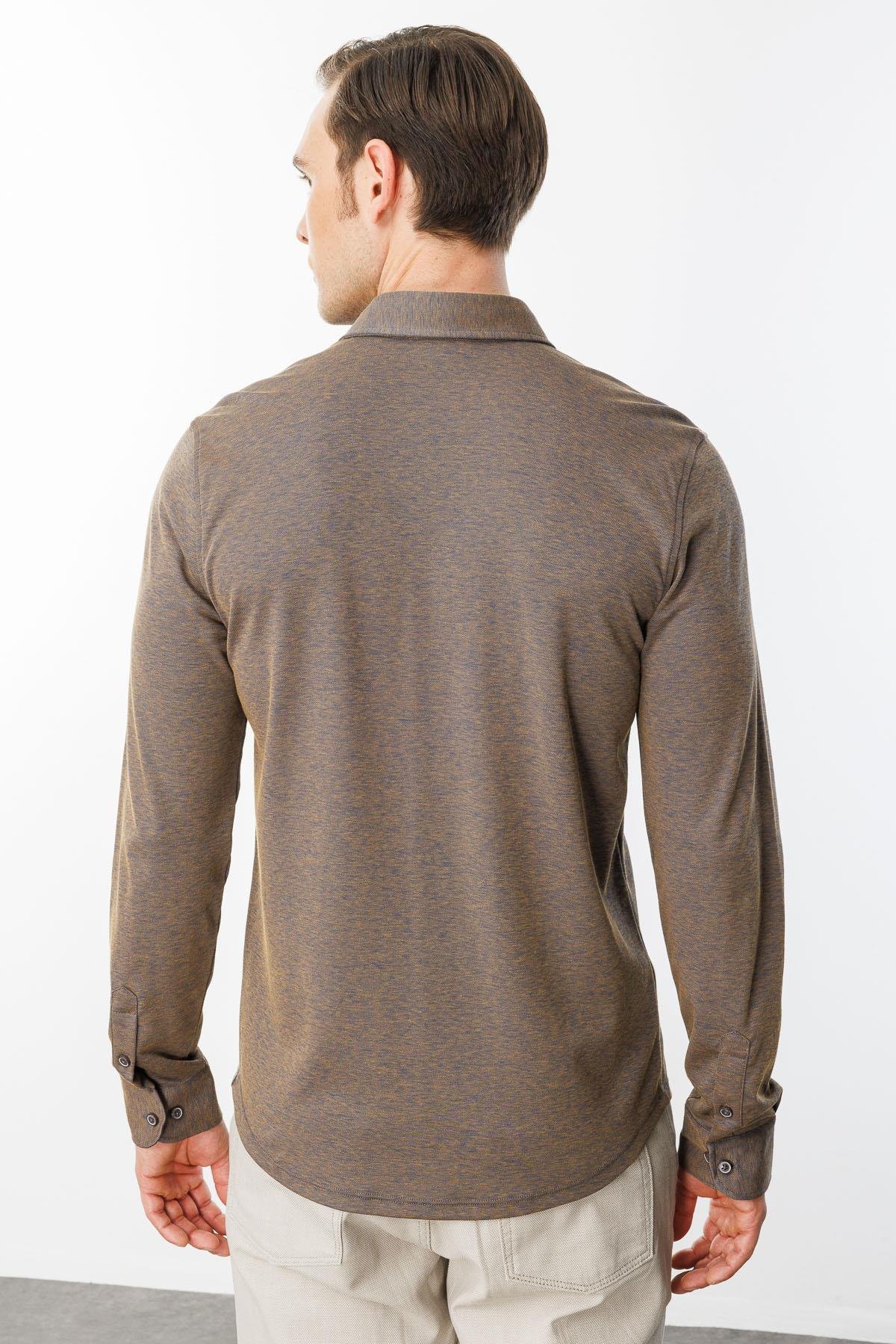 950Erkek Uzun Kol Manşetli Gömlek Kahve