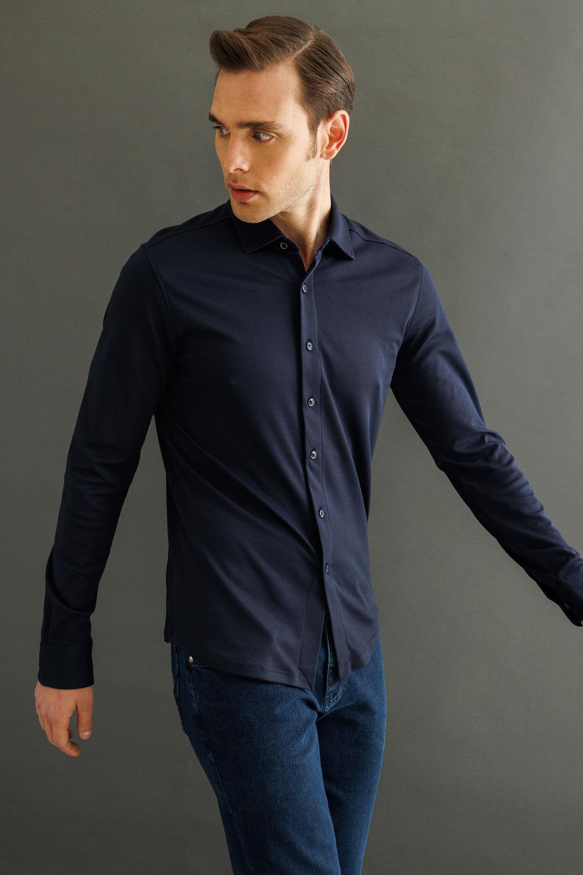 950Erkek Uzun Kol Manşetli Gömlek Lacivert