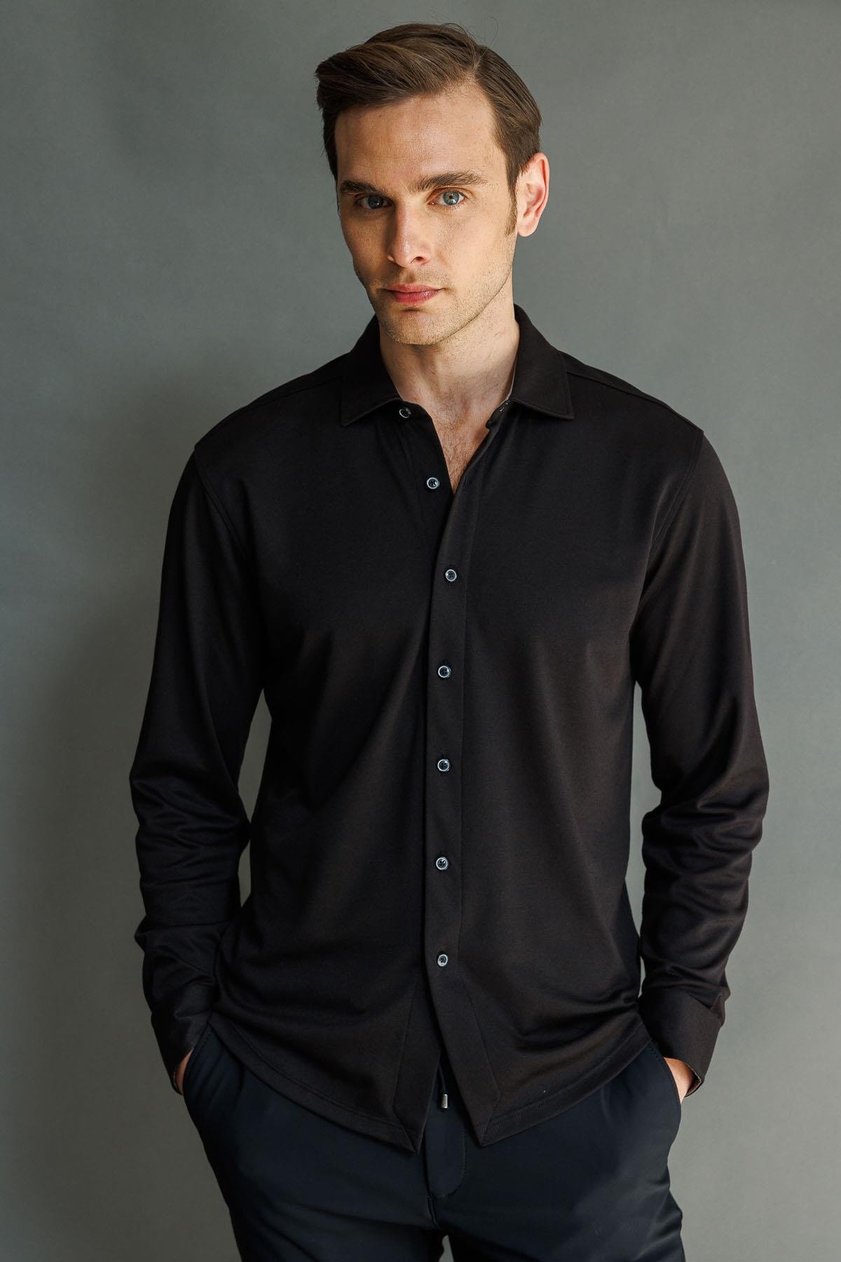 950Erkek Uzun Kol Manşetli Gömlek Siyah