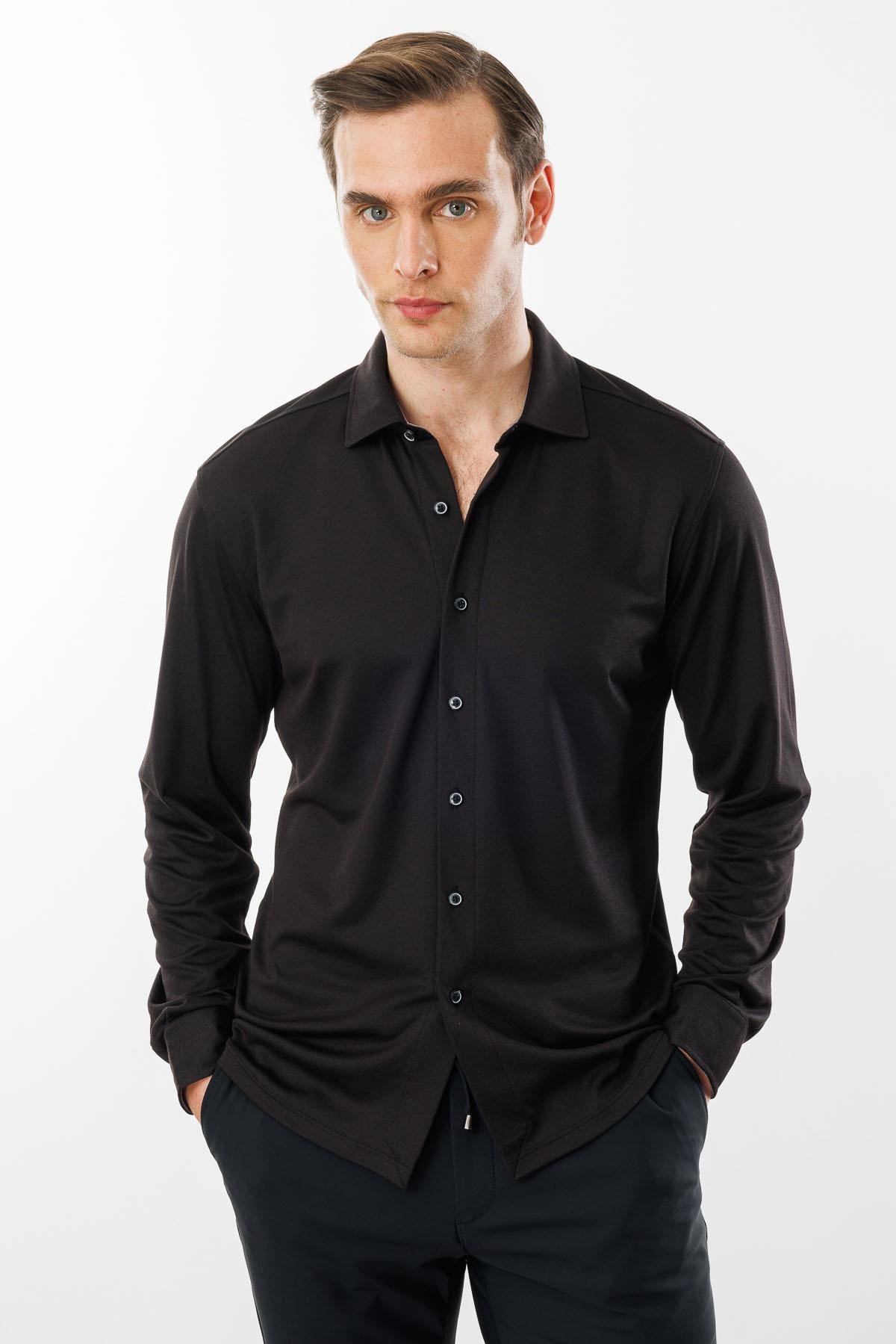 950Erkek Uzun Kol Manşetli Gömlek Siyah