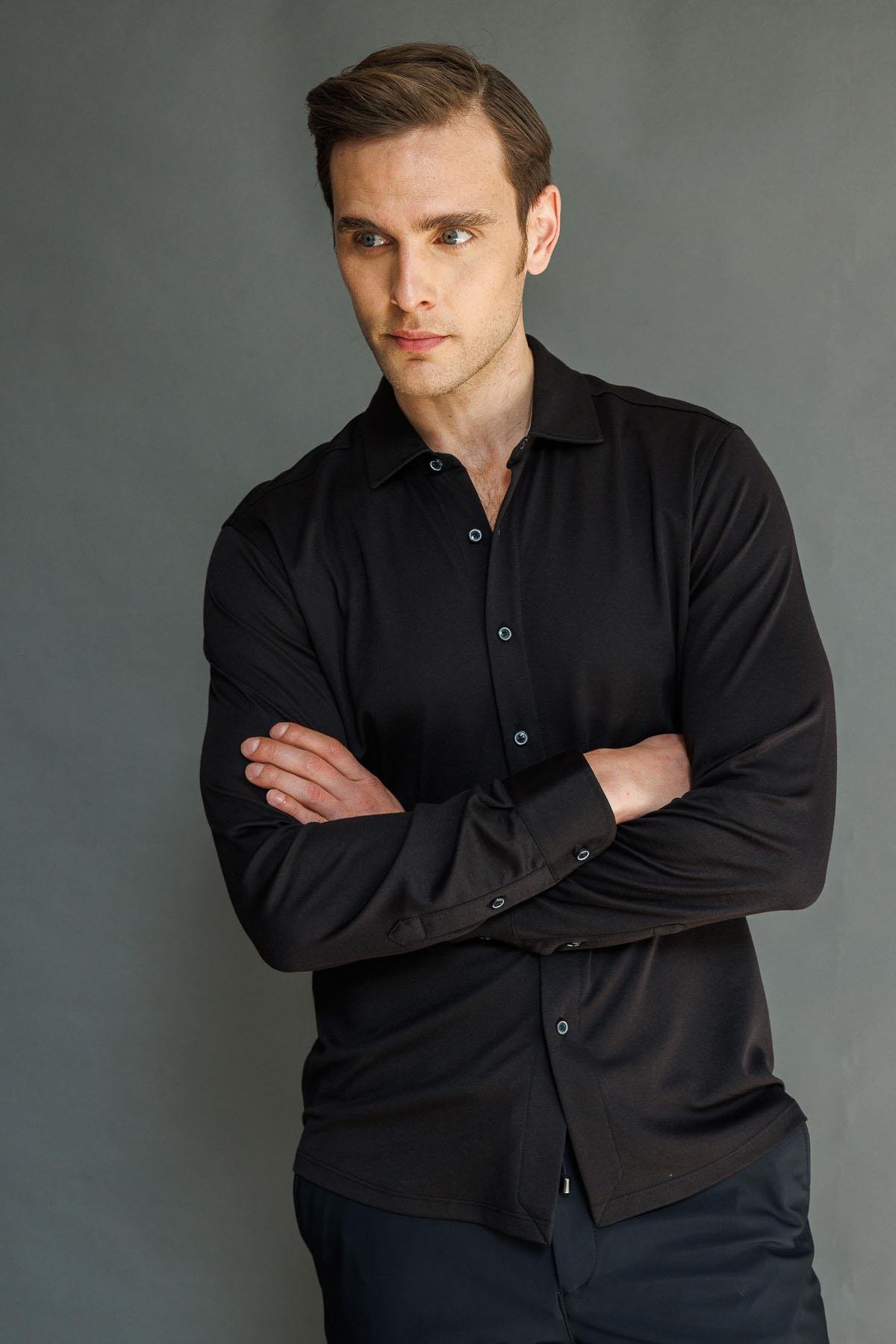 950Erkek Uzun Kol Manşetli Gömlek Siyah