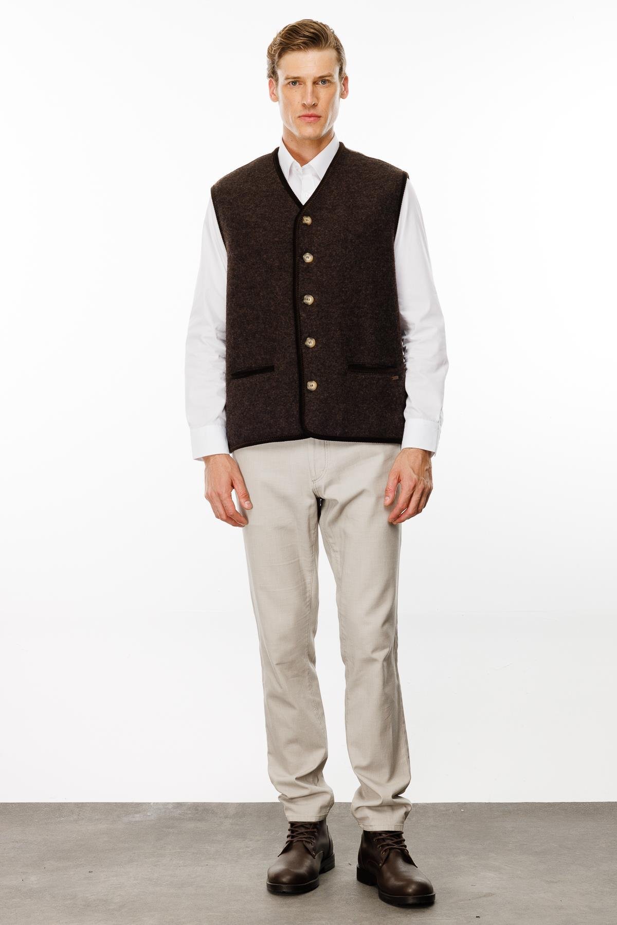 24583Erkek V Yaka Astarı Desenli Yün Yelek Kahve