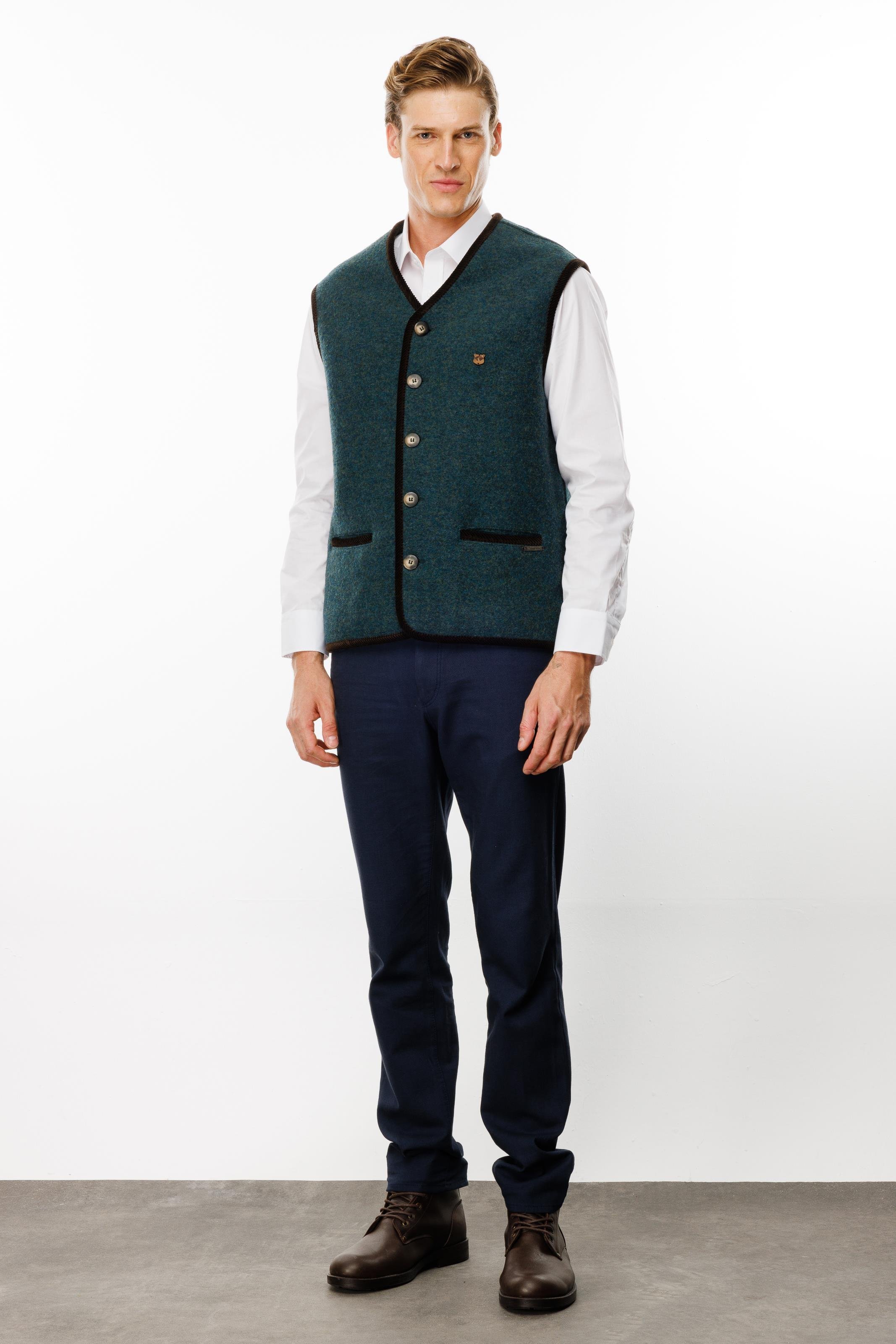 24583Erkek V Yaka Astarı Desenli Yün Yelek Yeşil