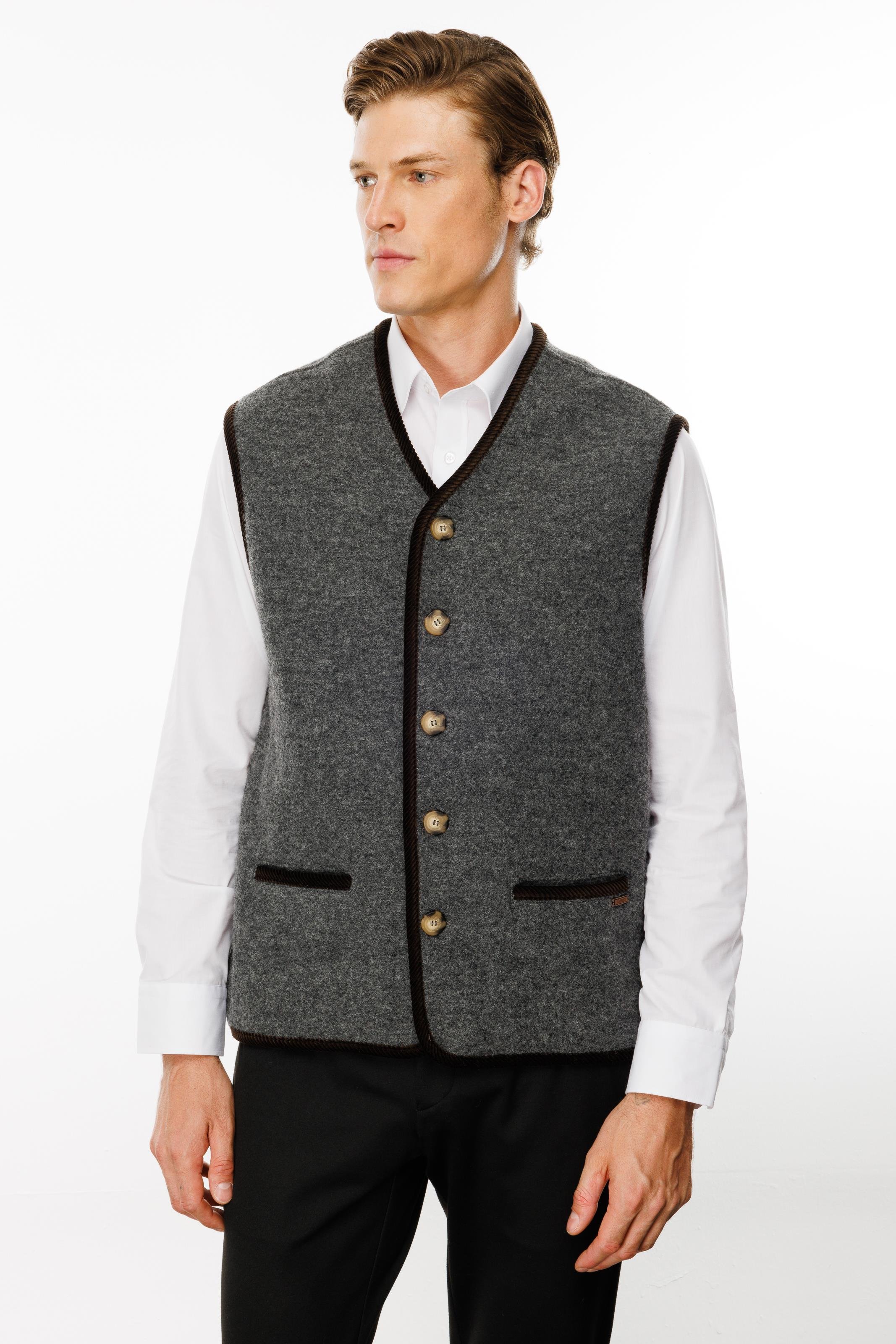 24583Erkek V Yaka Astarı Desenli Yün Yelek Füme