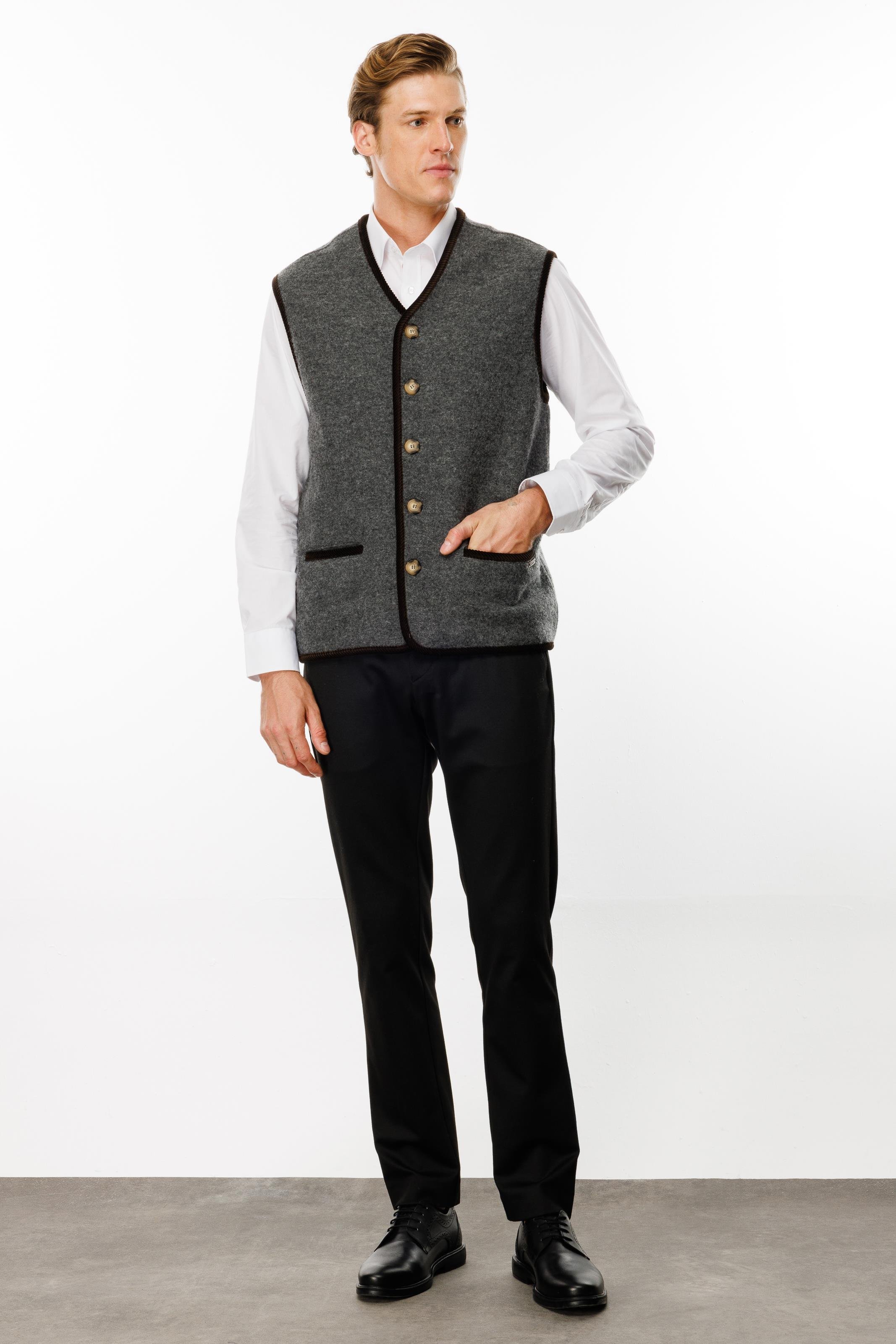 24583Erkek V Yaka Astarı Desenli Yün Yelek Füme