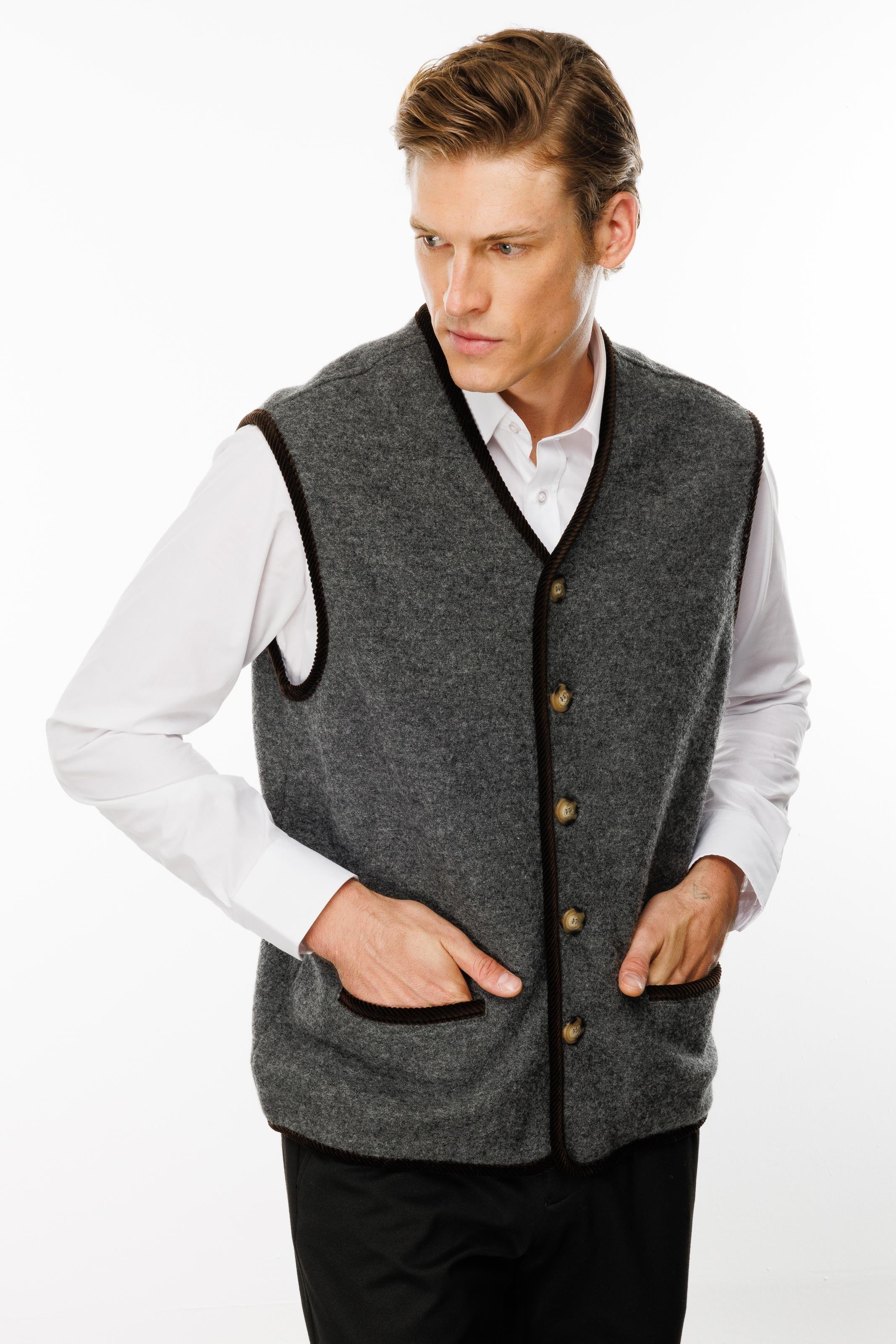 24583Erkek V Yaka Astarı Desenli Yün Yelek Füme