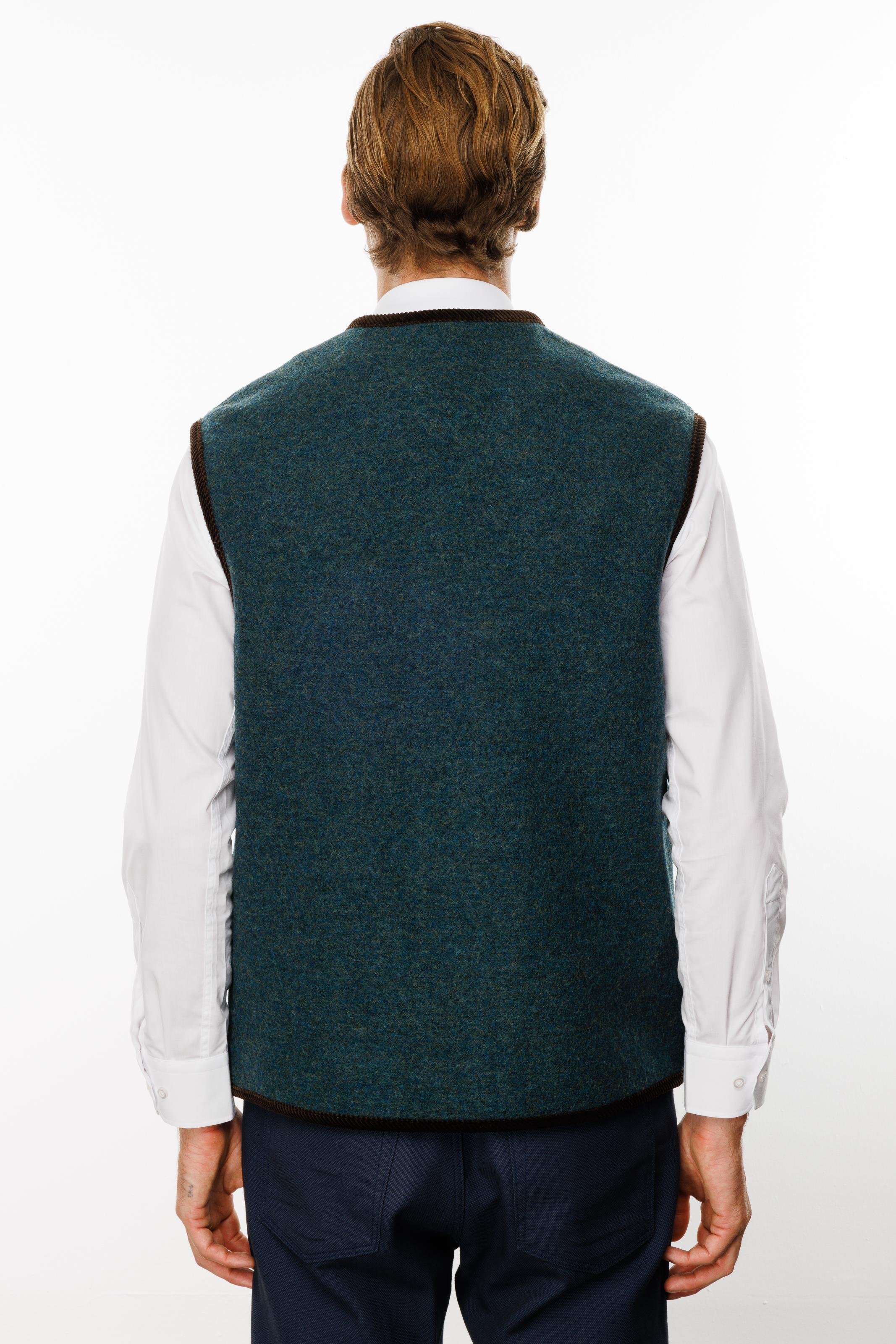 24583Erkek V Yaka Astarı Desenli Yün Yelek Yeşil