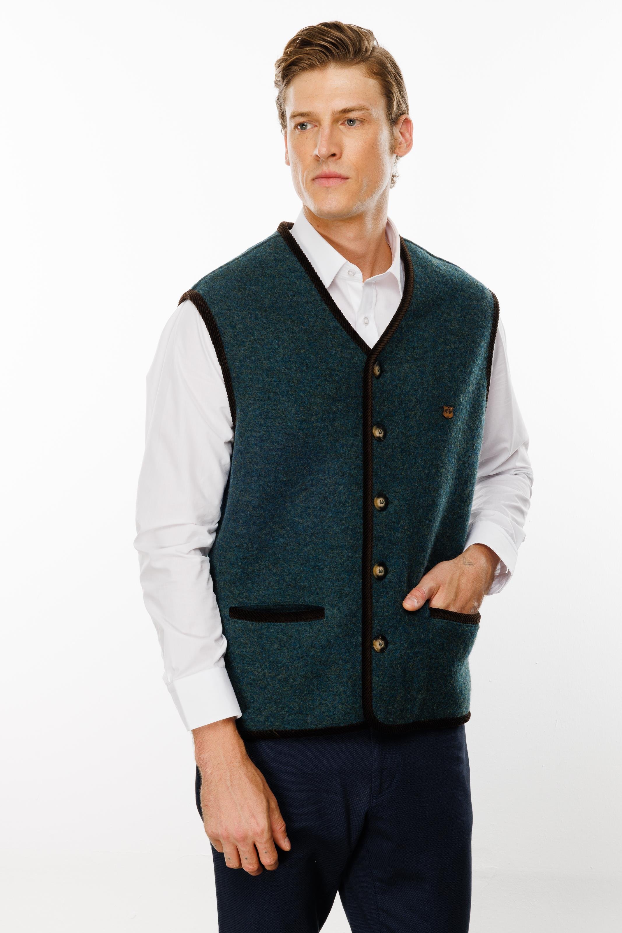 24583Erkek V Yaka Astarı Desenli Yün Yelek Yeşil