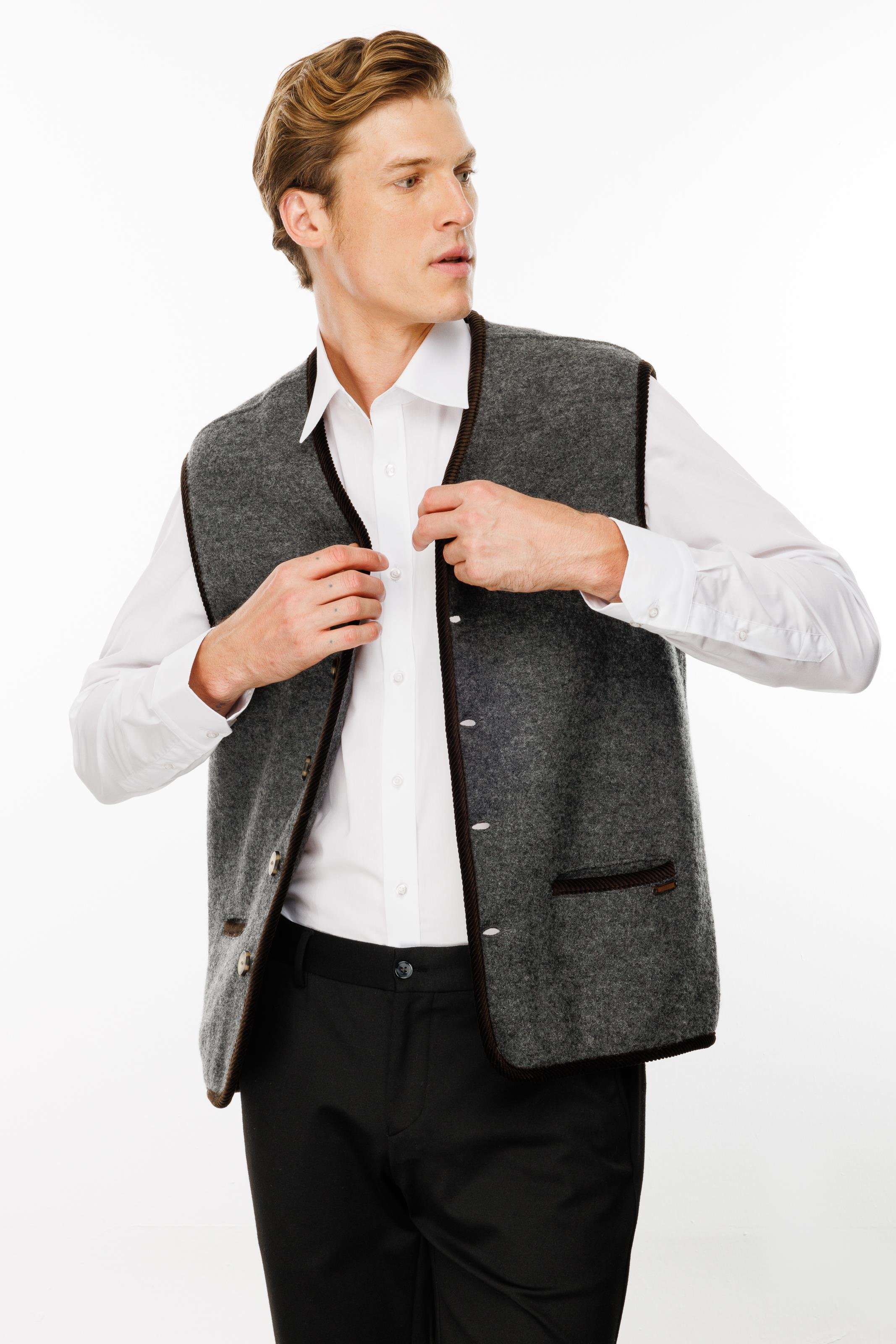 24583Erkek V Yaka Astarı Desenli Yün Yelek Füme