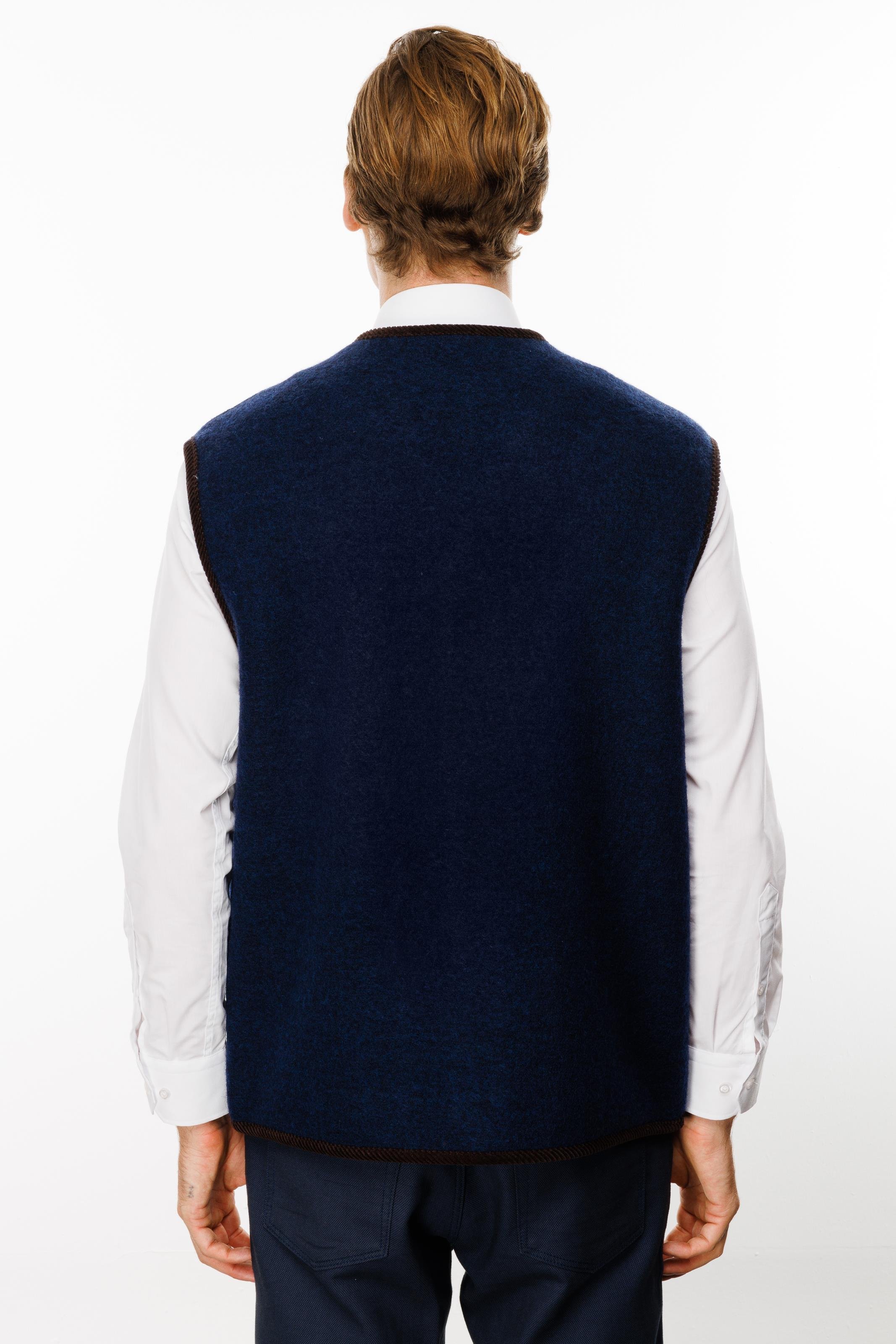 24583Erkek V Yaka Astarı Desenli Yün Yelek Y.A Lacivert