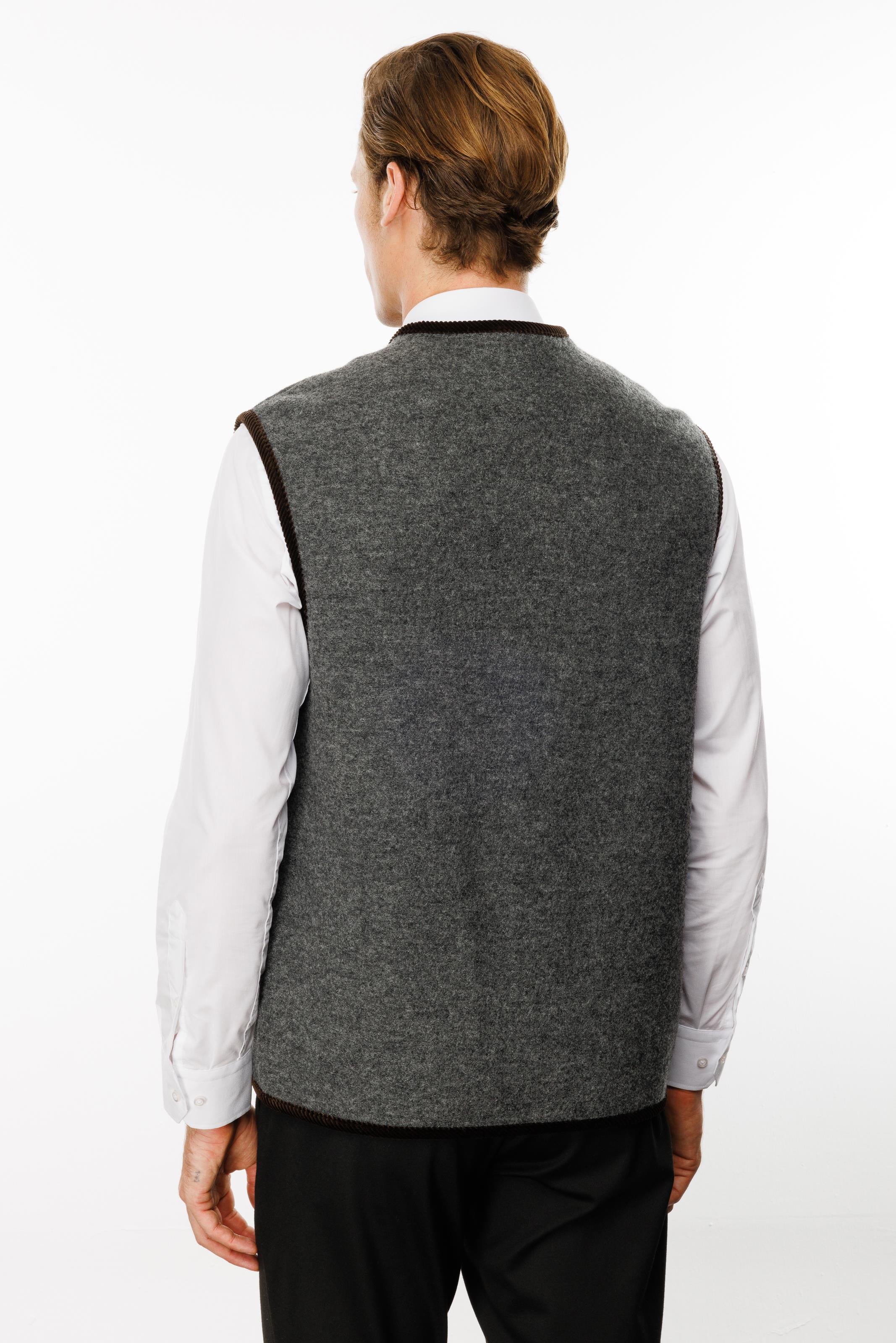 24583Erkek V Yaka Astarı Desenli Yün Yelek Füme