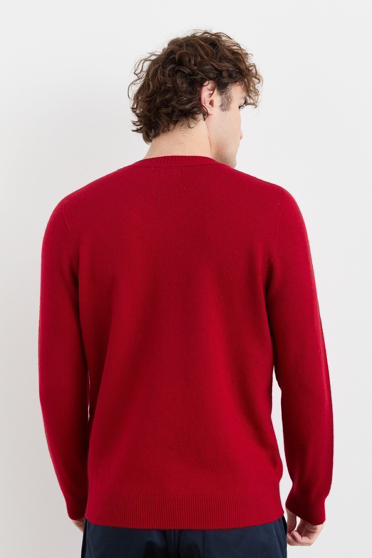 23526Erkek V Yaka Basic Yün Kazak K.Kırmızı