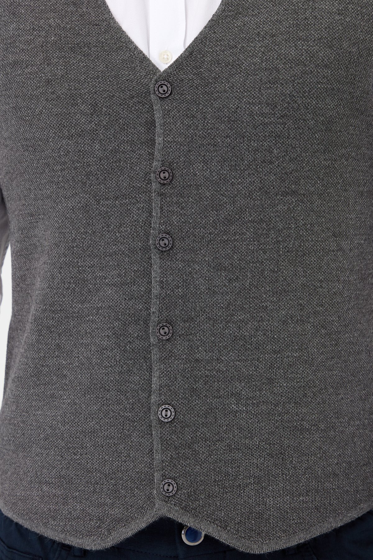 23560Erkek V Yaka Çift Renkli İnce Triko Yelek Gri