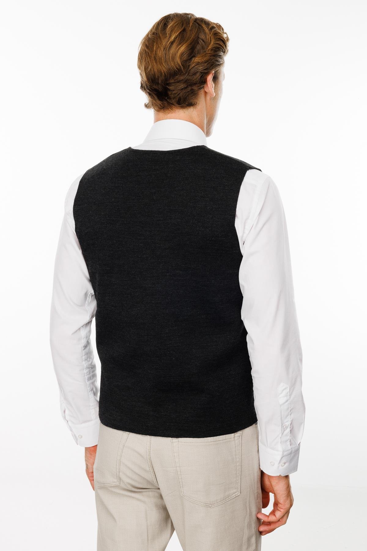 23511Erkek V Yaka Düz Yün Yelek Antrasit