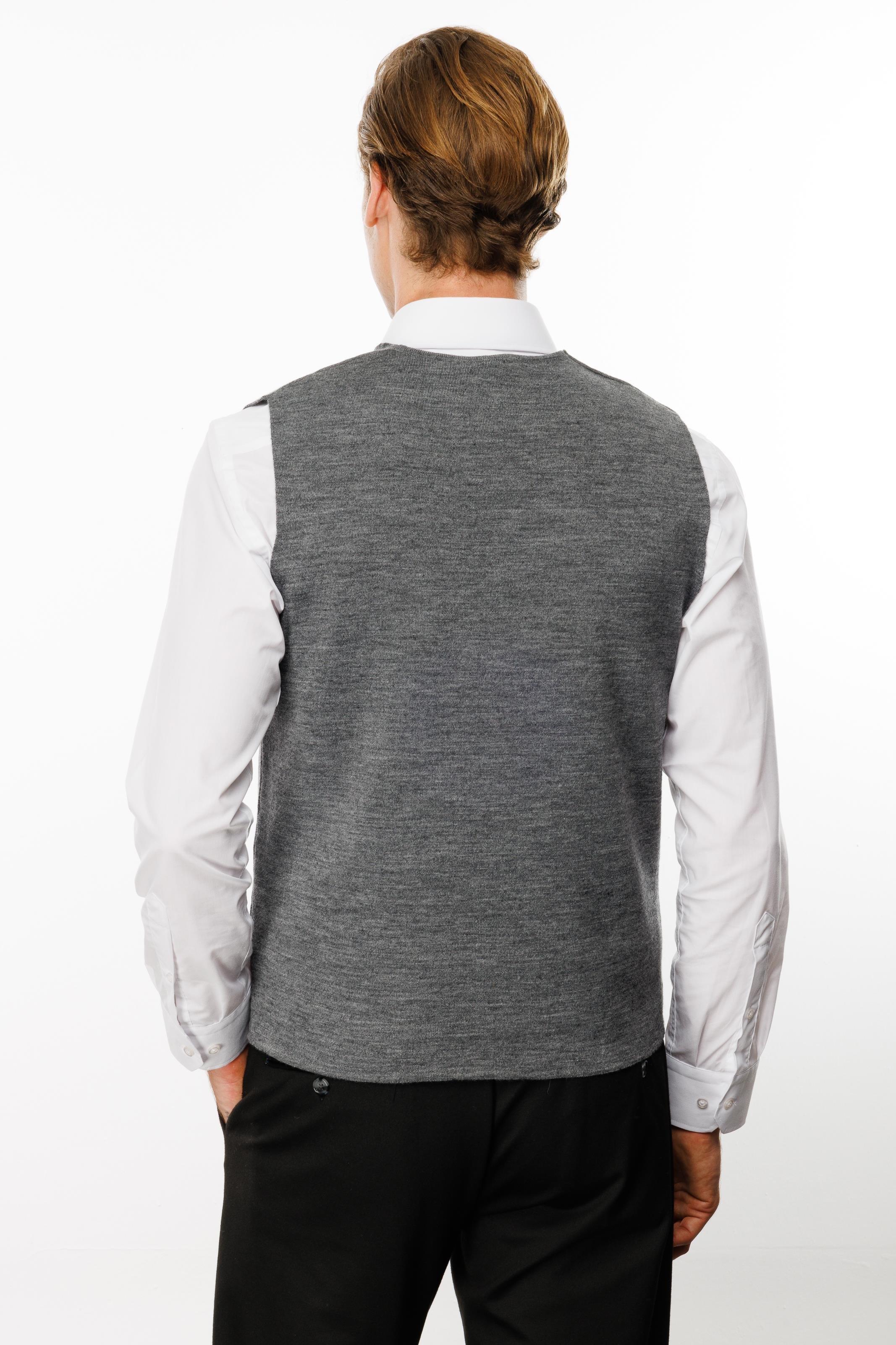 23511Erkek V Yaka Düz Yün Yelek O.Gri