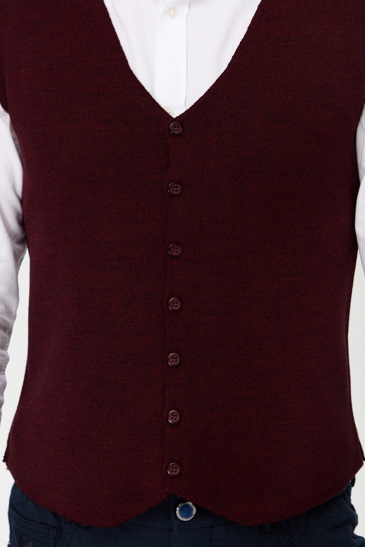 23559Erkek V Yaka İnce Triko Yelek Bordo