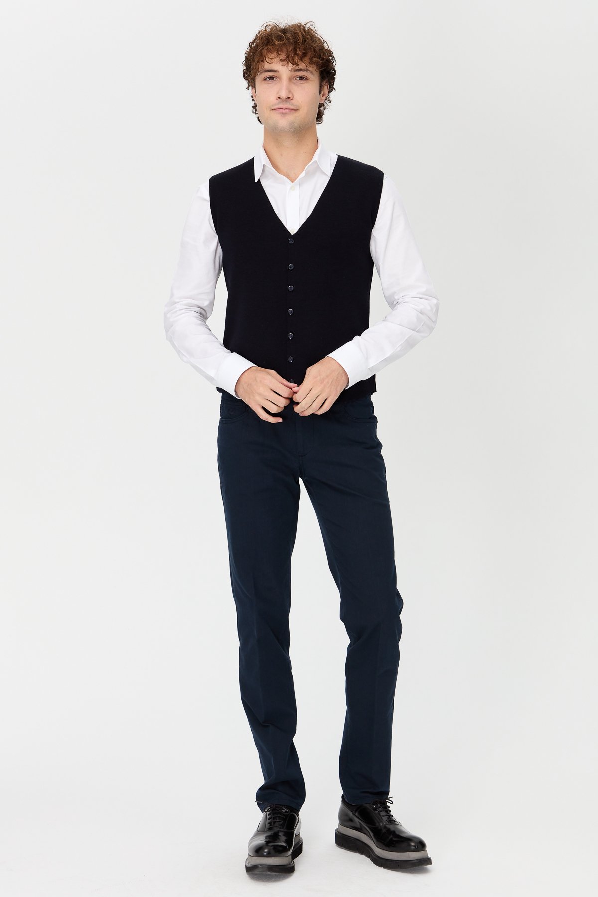 23559Erkek V Yaka İnce Triko Yelek Lacivert