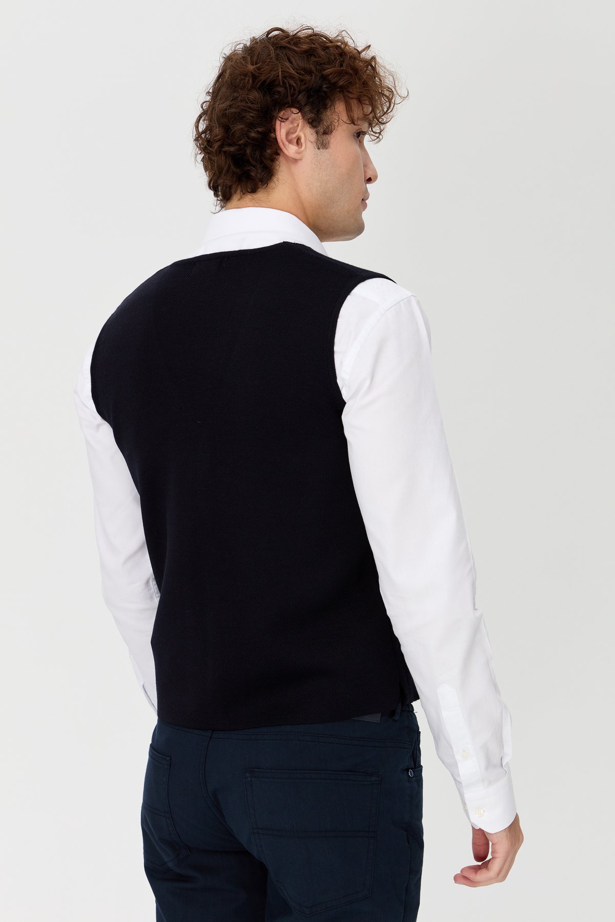 23559Erkek V Yaka İnce Triko Yelek Lacivert