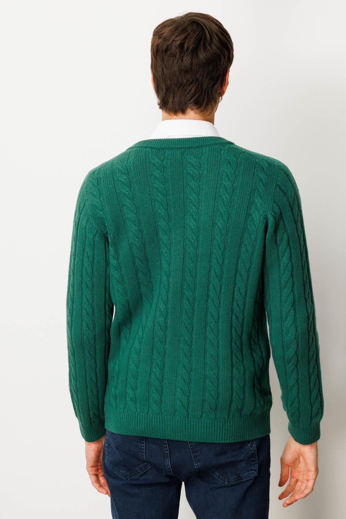 25520Erkek V Yaka Kalın Saç Örgülü Yün Ceket Ö.Başı