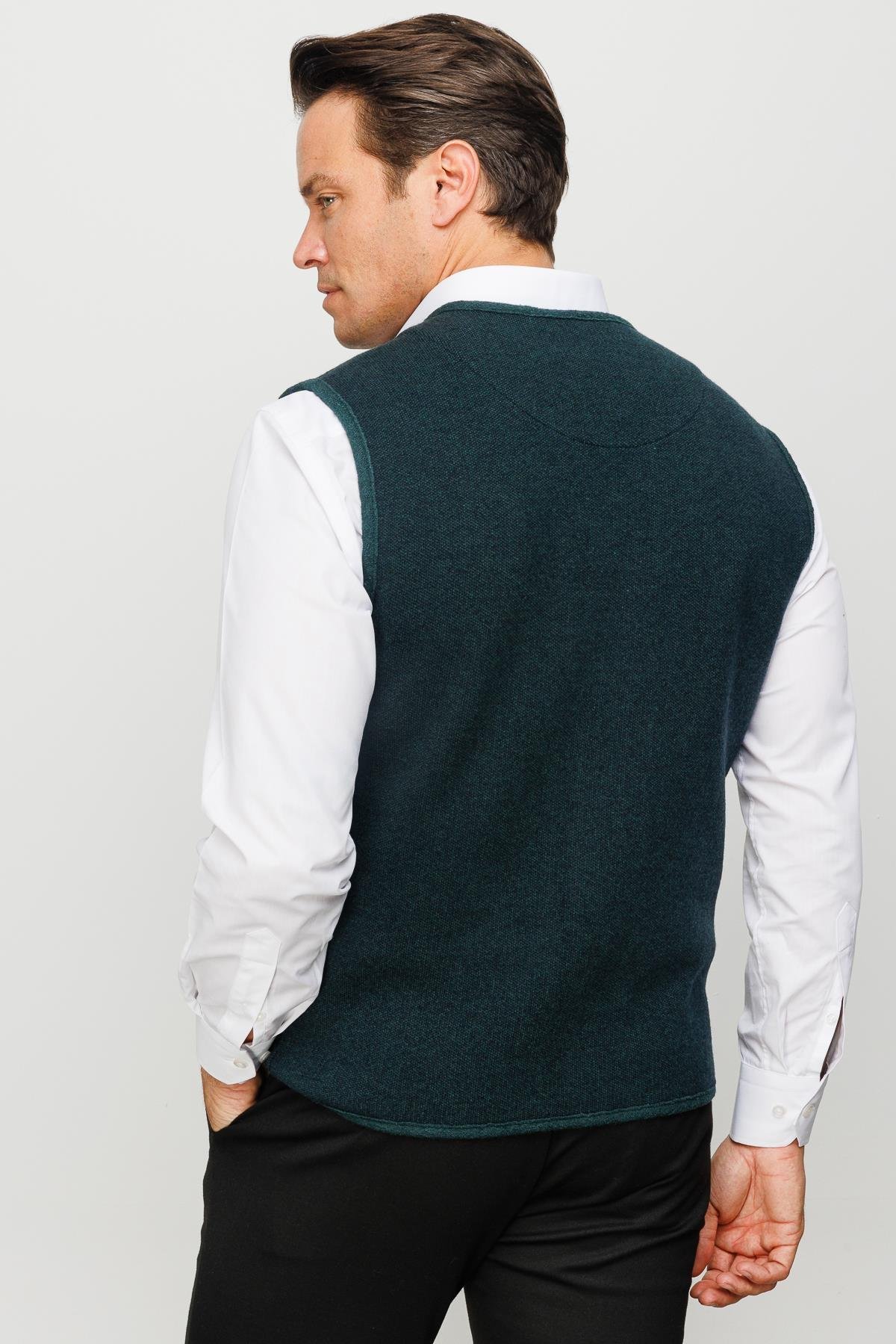 22569Men's V Neck Wool Vest with Felt Accessories Green