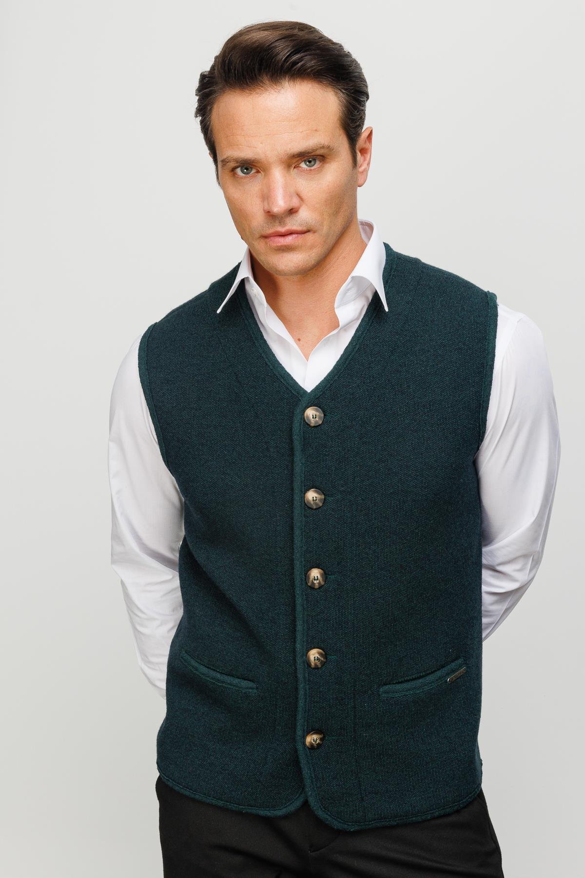 22569Men's V Neck Wool Vest with Felt Accessories Green