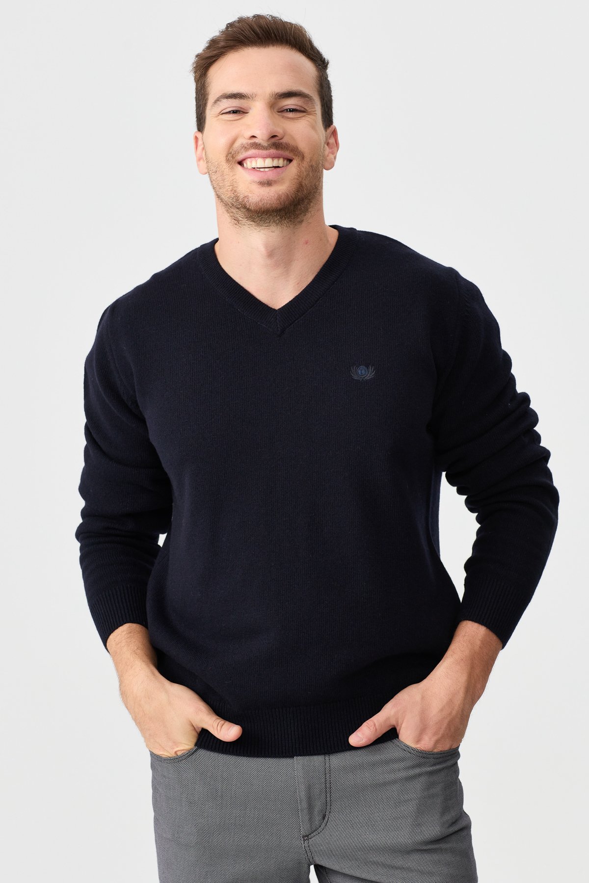 22582Erkek V Yaka Klasik Kazak K.Lacivert