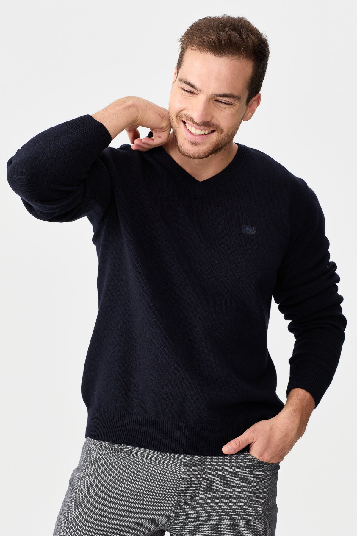 22582Erkek V Yaka Klasik Kazak K.Lacivert