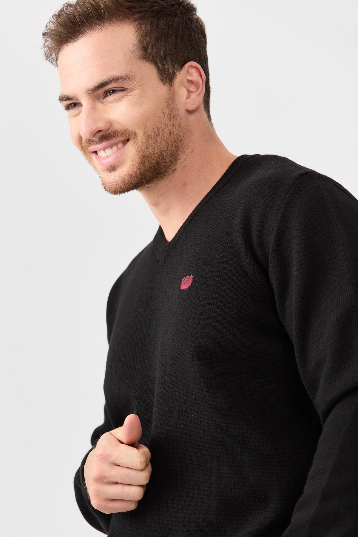 22582Erkek V Yaka Klasik Kazak Siyah