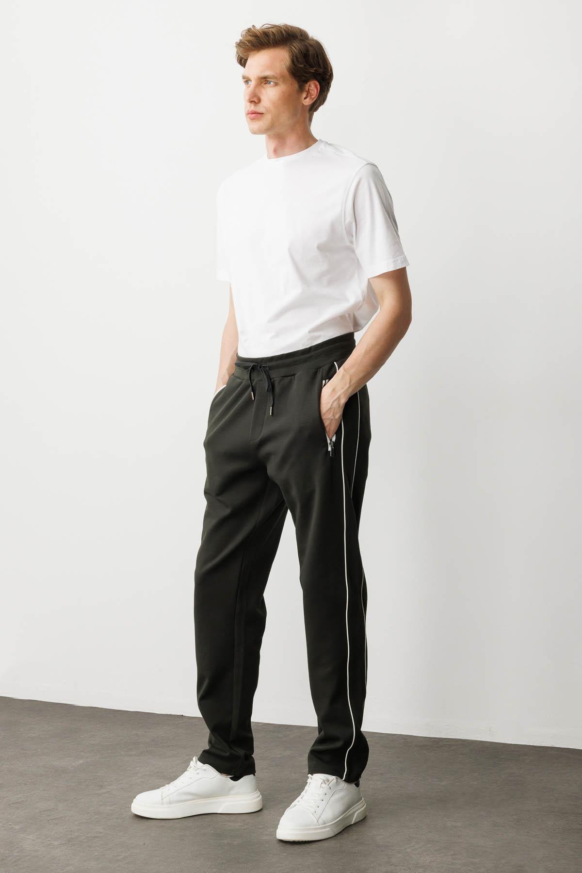 25446Erkek Yanı Çizgili Eşofman Altı K.Haki