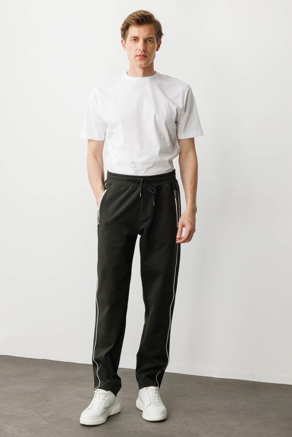 25446Erkek Yanı Çizgili Eşofman Altı K.Haki