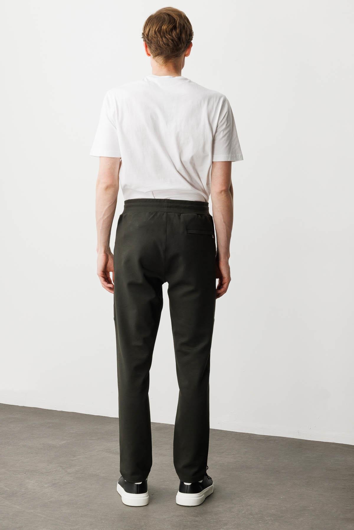 25448Erkek Yanı ve Cebi Kumaş Eşofman Altı Haki