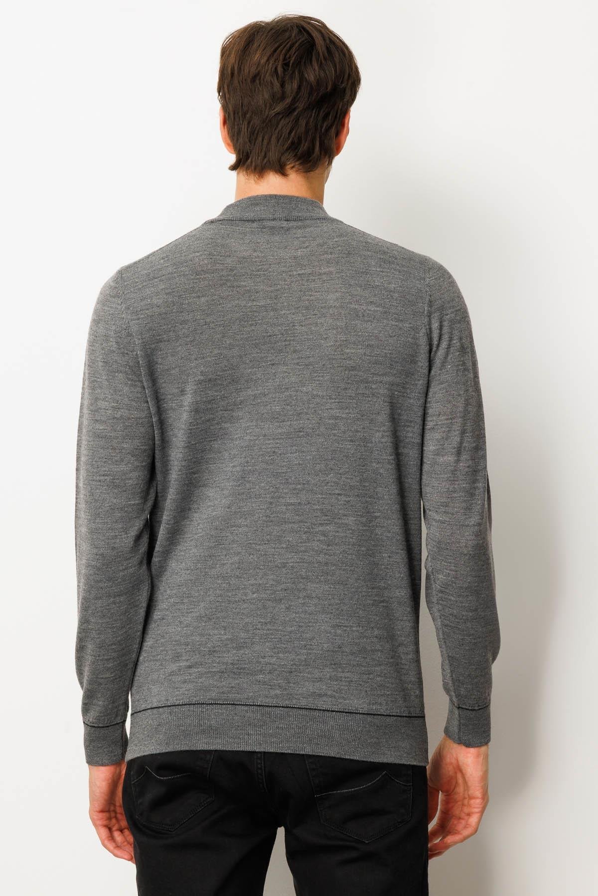 25605Erkek Yarım Balıkçı Yaka Çizgili Baklavalı Yün Kazak Füme