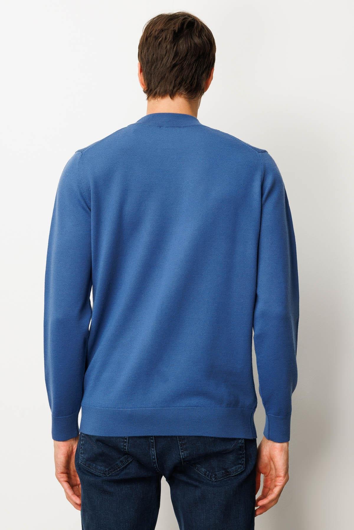 25609Erkek Yarım Balıkçı Yaka Önü Baklavalı Triko Kazak H.Mavi