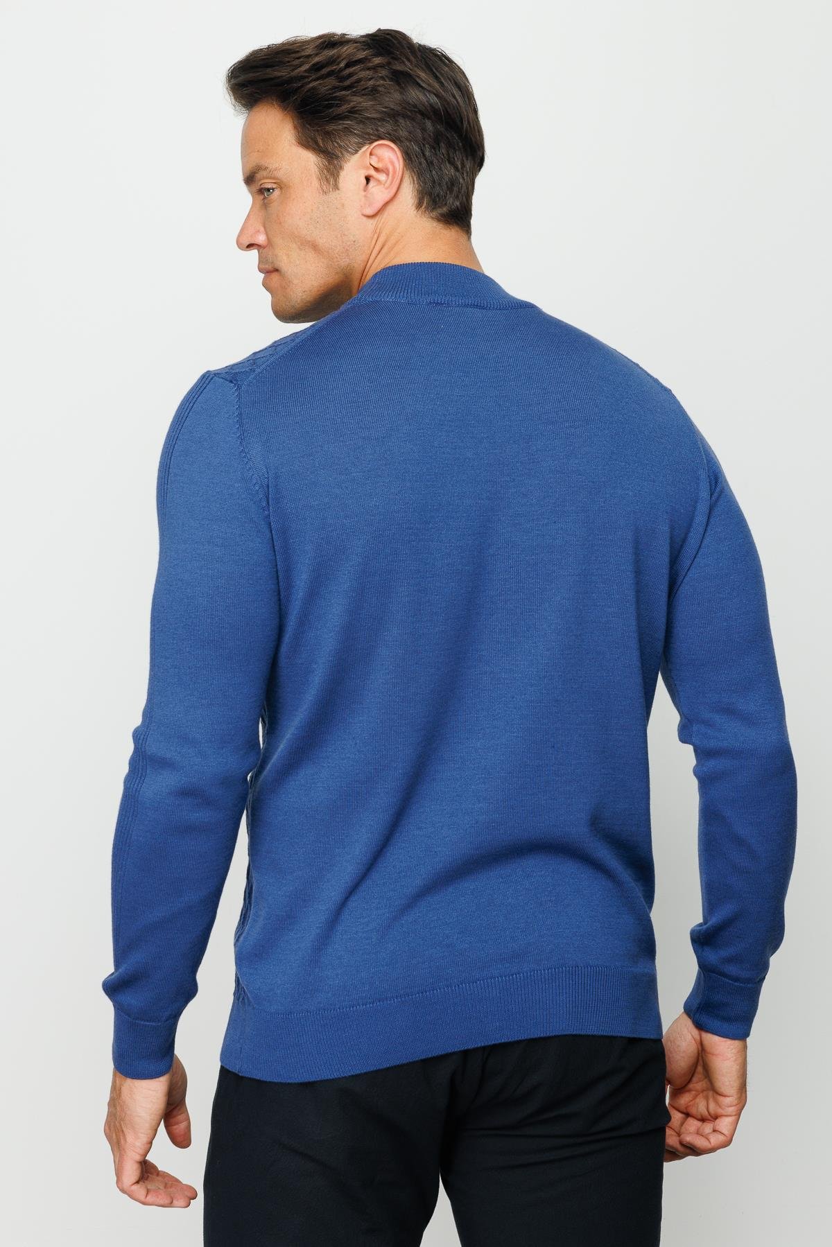 22525Erkek Yarım Balıkçı Yaka Petek Desenli Kazak İndigo