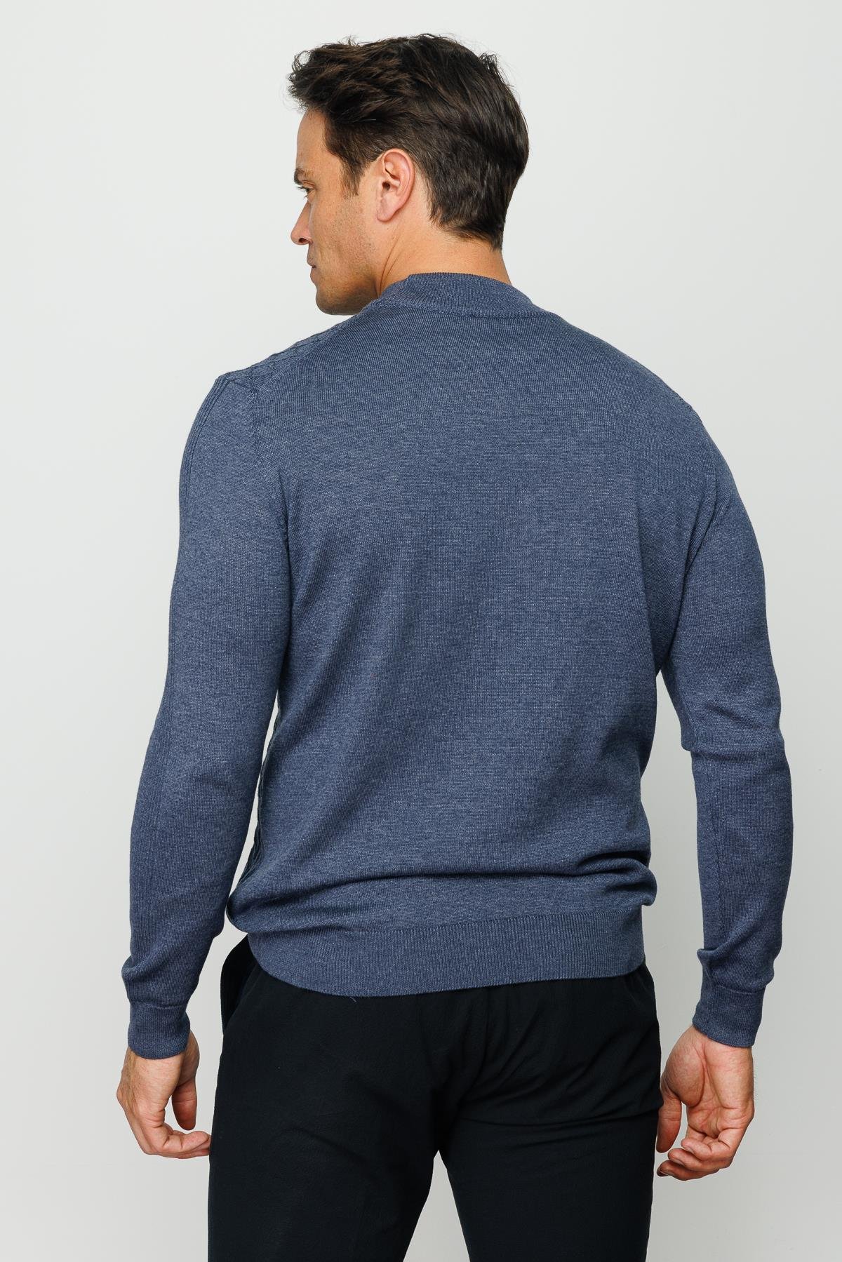 22525Erkek Yarım Balıkçı Yaka Petek Desenli Kazak K.İndigo