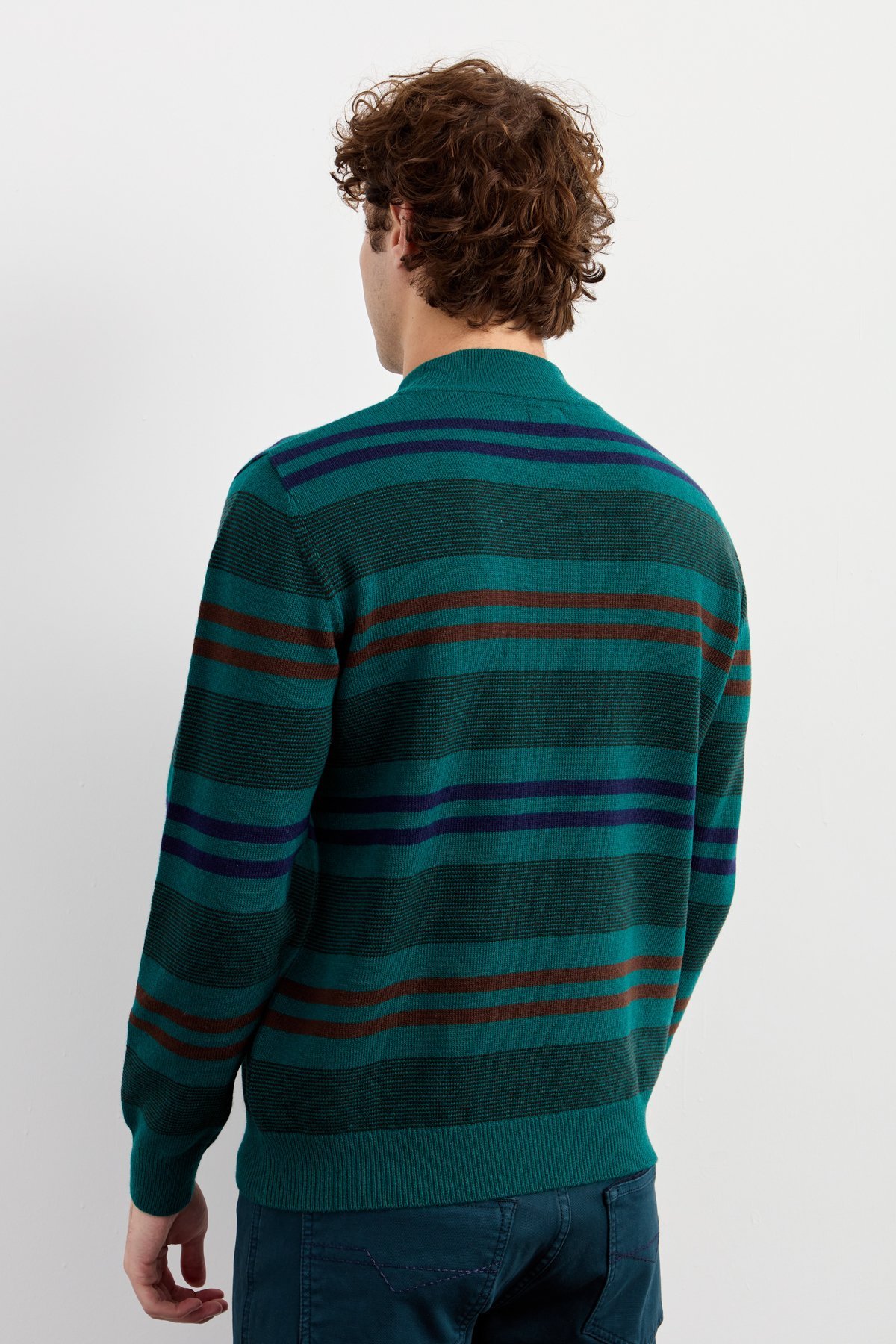 23501Erkek Yarım Balıkçı Yaka Renkli Çizgili Yün Kazak K.Ö.başı