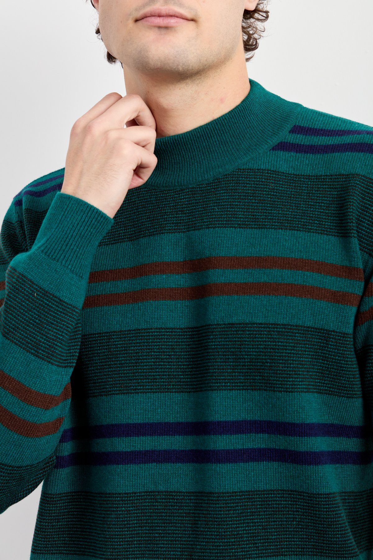 23501Erkek Yarım Balıkçı Yaka Renkli Çizgili Yün Kazak K.Ö.başı