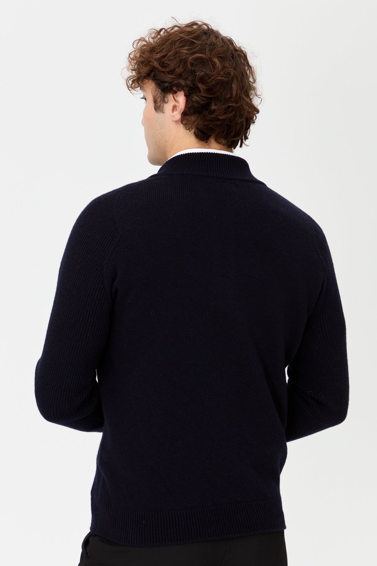 22590Erkek Yarım Balıkçı Yaka Yakası Fermuarlı Yün Kazak K.Lacivert