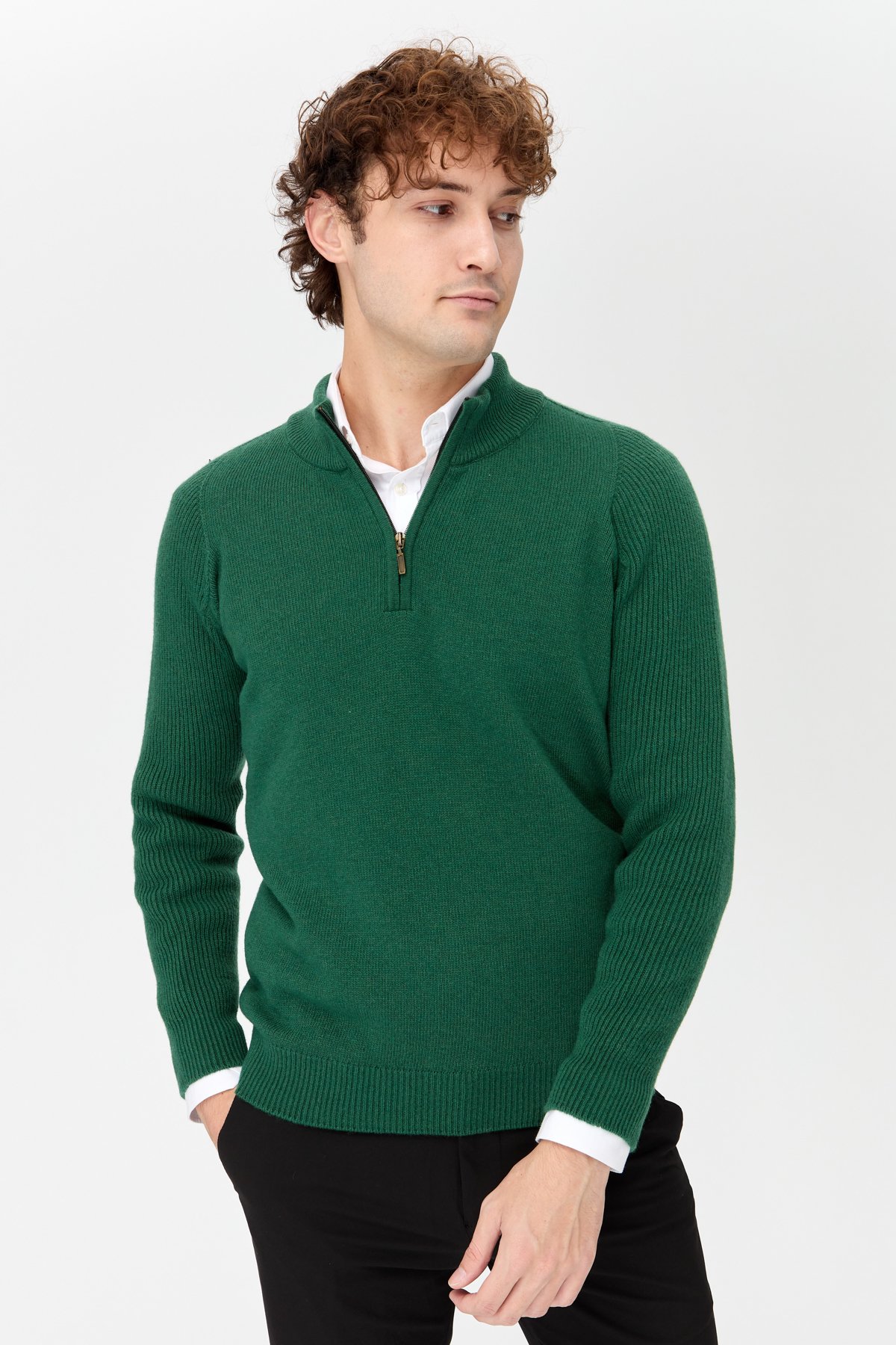 22590Erkek Yarım Balıkçı Yaka Yakası Fermuarlı Yün Kazak Ö.Başı